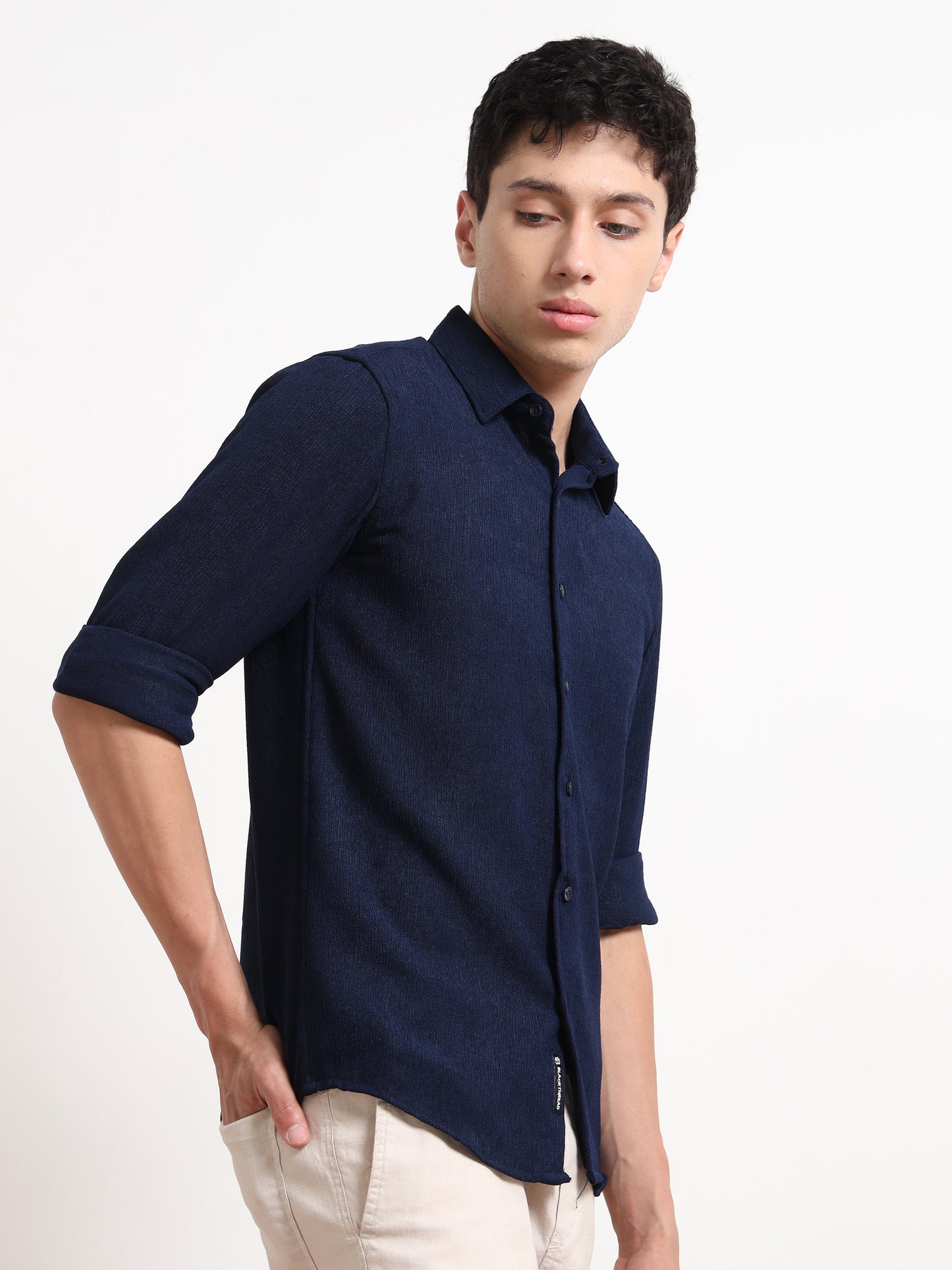 Full Sleeve Blue Texture Shirt for Men