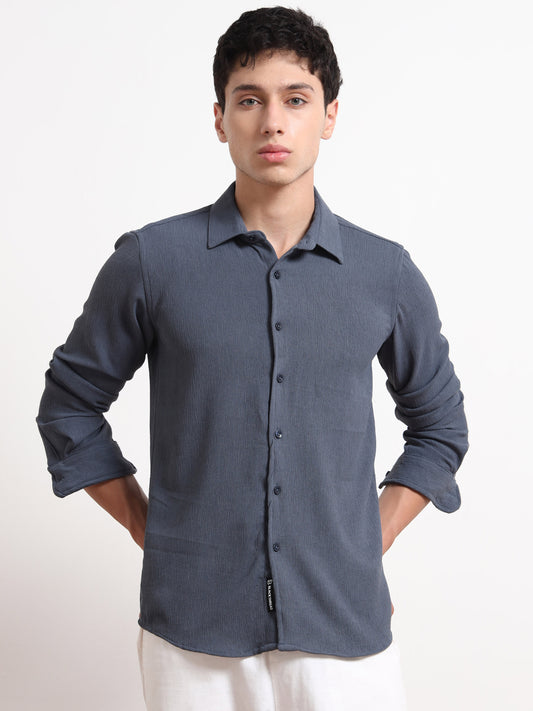 Textured Long Sleeve Grey Top Shirt for Men