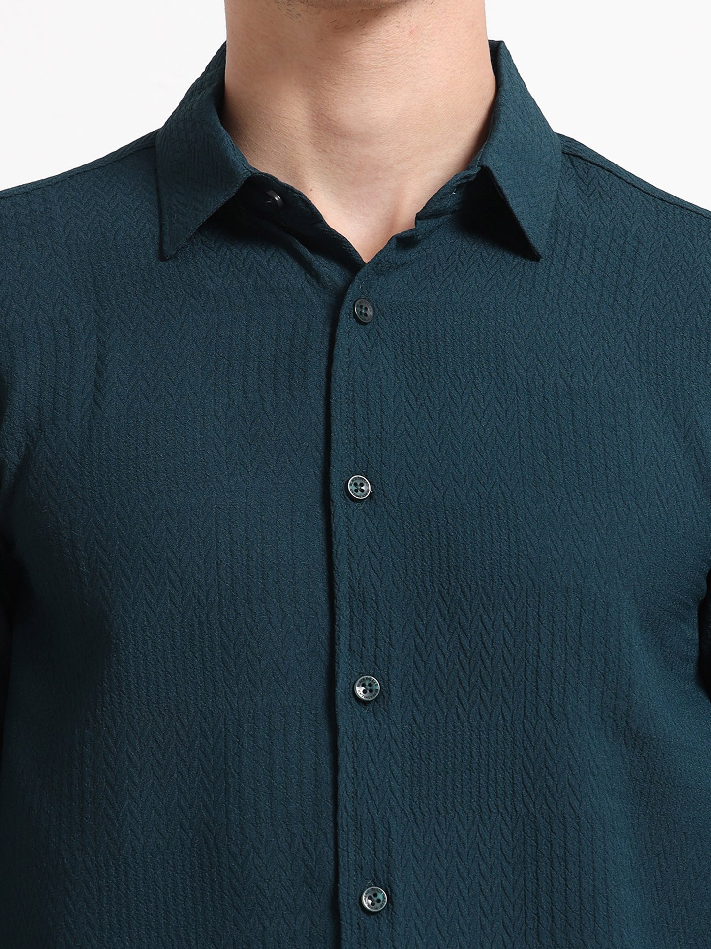 Textured Full Sleeve Mens Teal Shirt