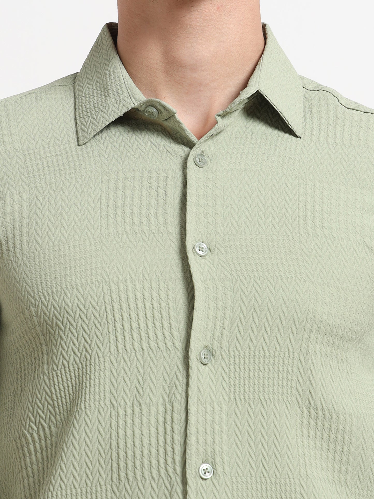 Full Sleeve Textured Mens Olive Green Shirt