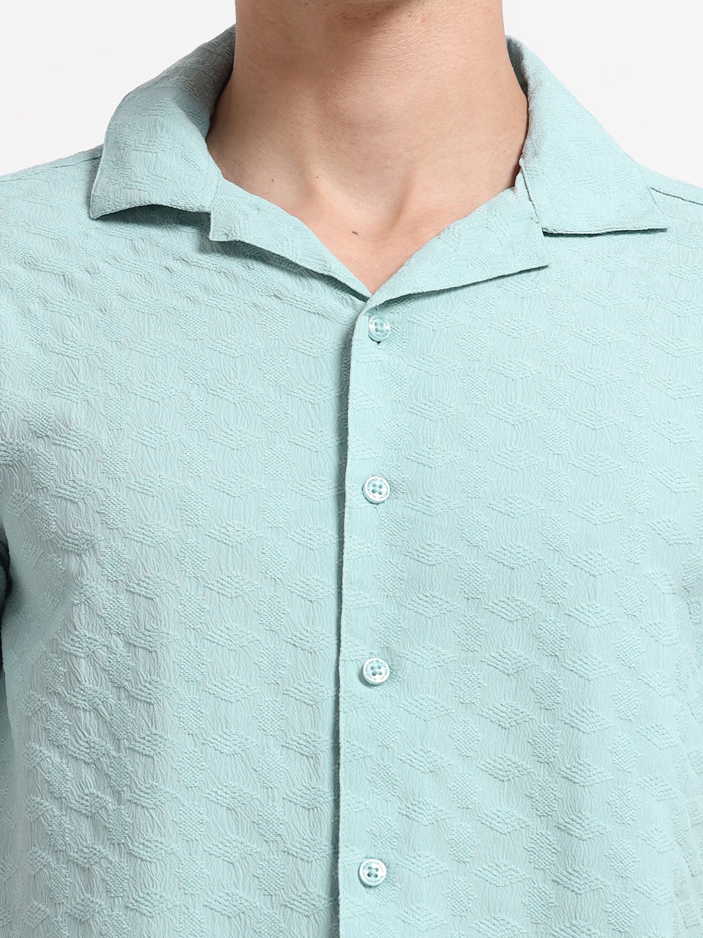 Half Sleeve Textured Mens Light Blue Shirt
