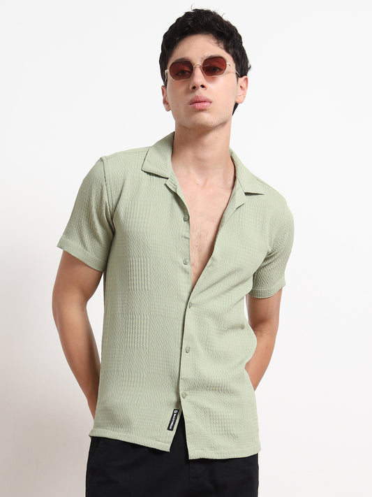 Half Sleeve Textured Light Green Shirt Men