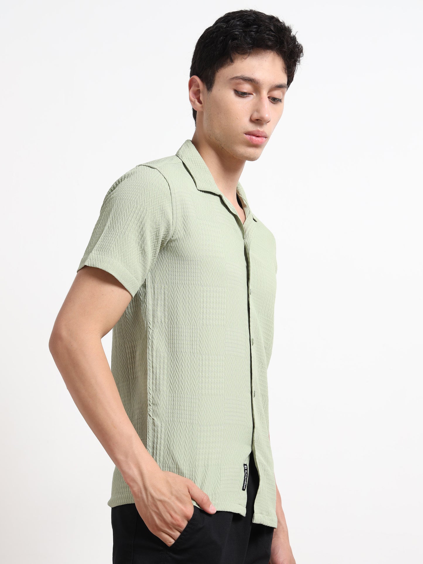 Half Sleeve Textured Light Green Shirt Men