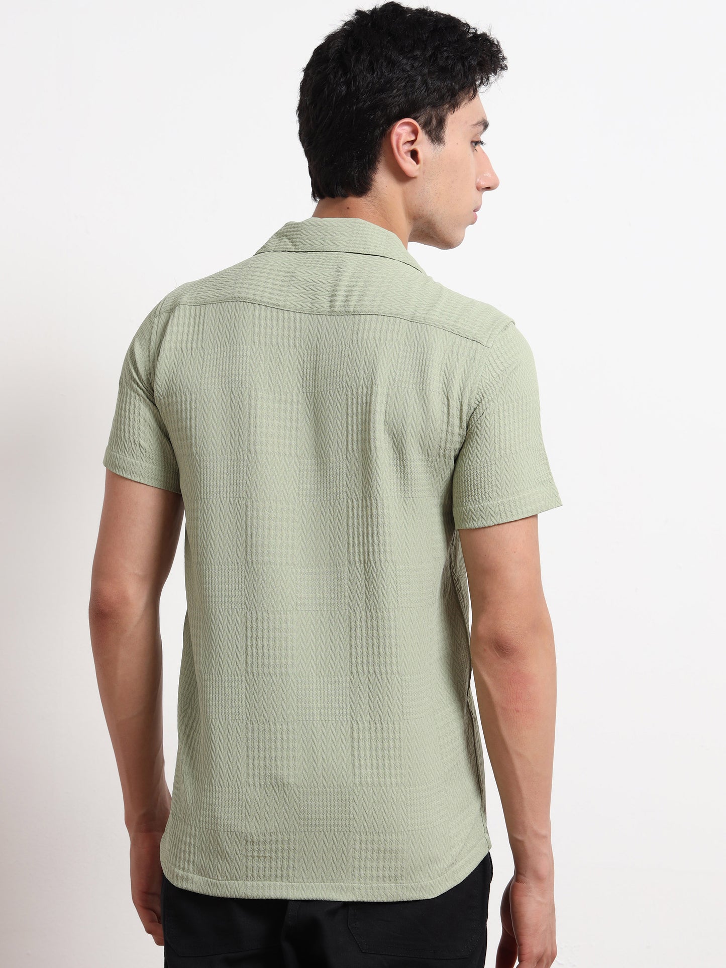 Light Green Half Sleeve Textured Shirts