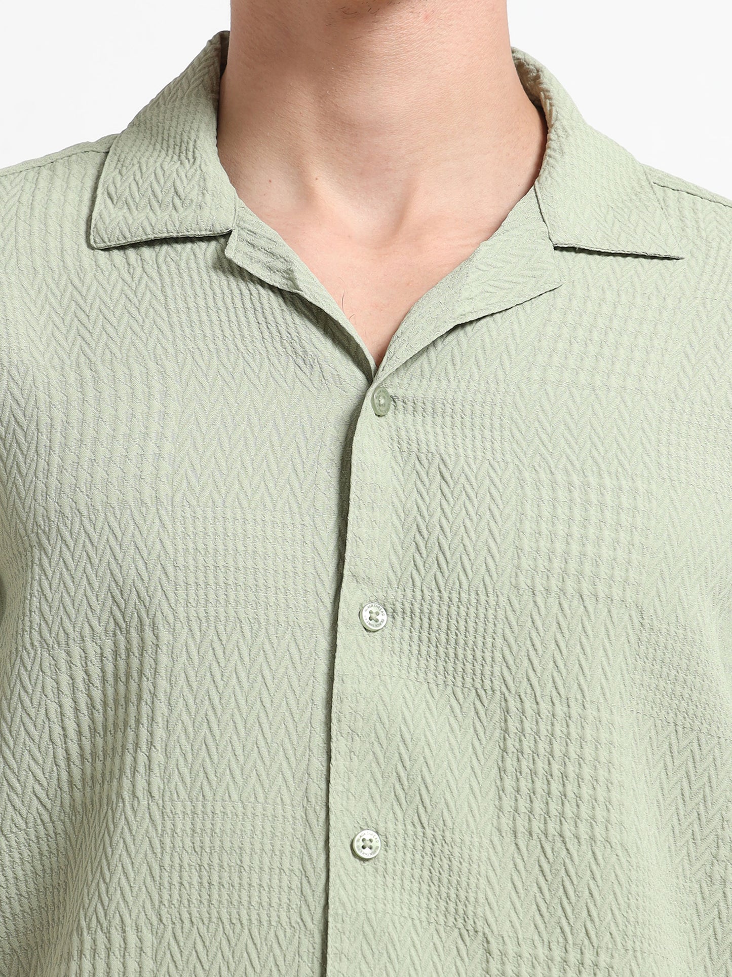 Half Sleeve Textured Light Green Shirt Men