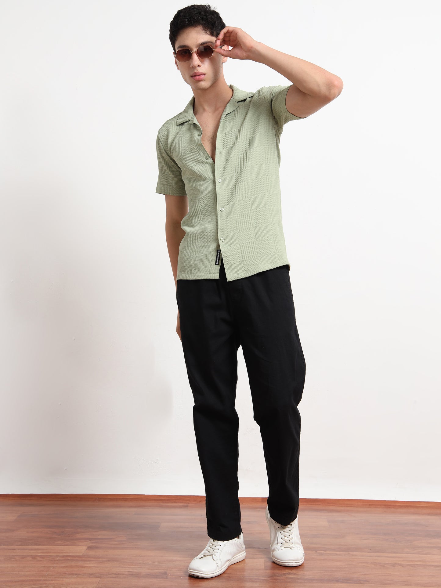 Half Sleeve Textured Light Green Shirt Men
