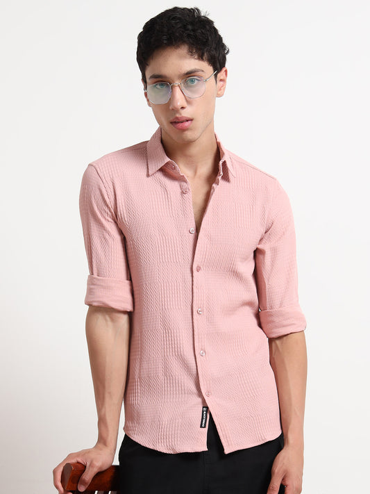Full Sleeve Pink Popcorn Shirt for Men