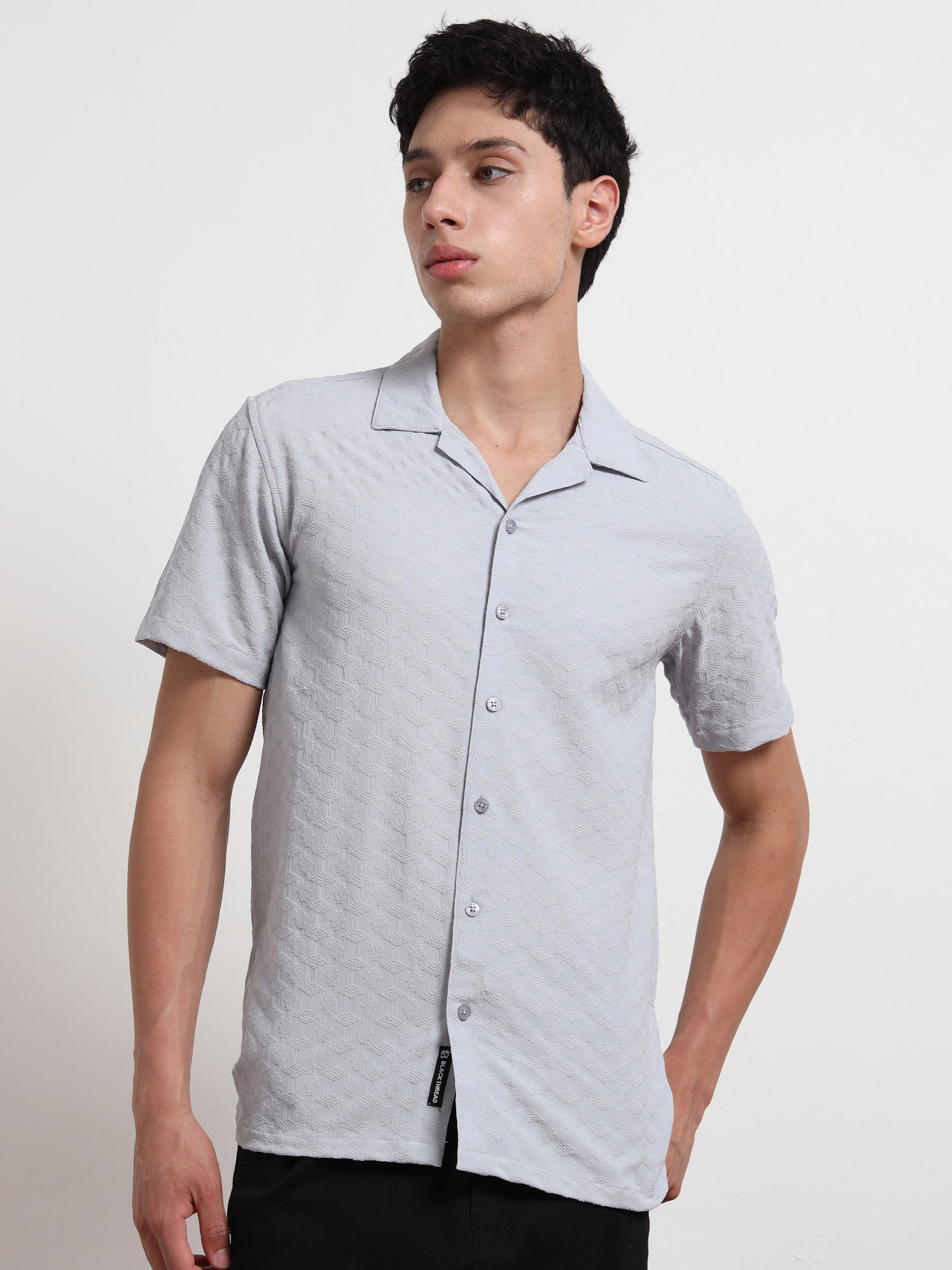 Textured Ash Blue Short Sleeve Shirt