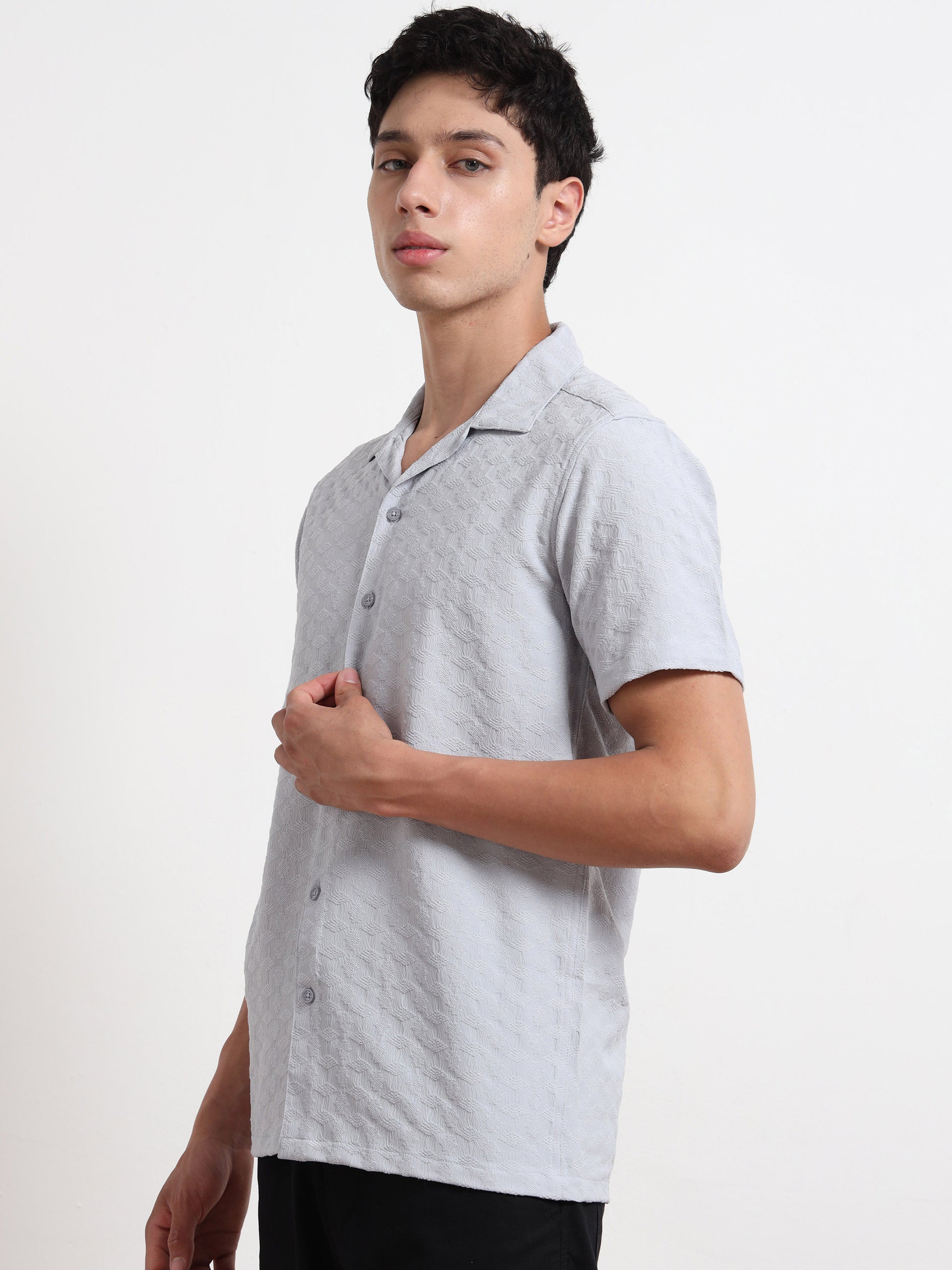 Textured Ash Blue Short Sleeve Shirt