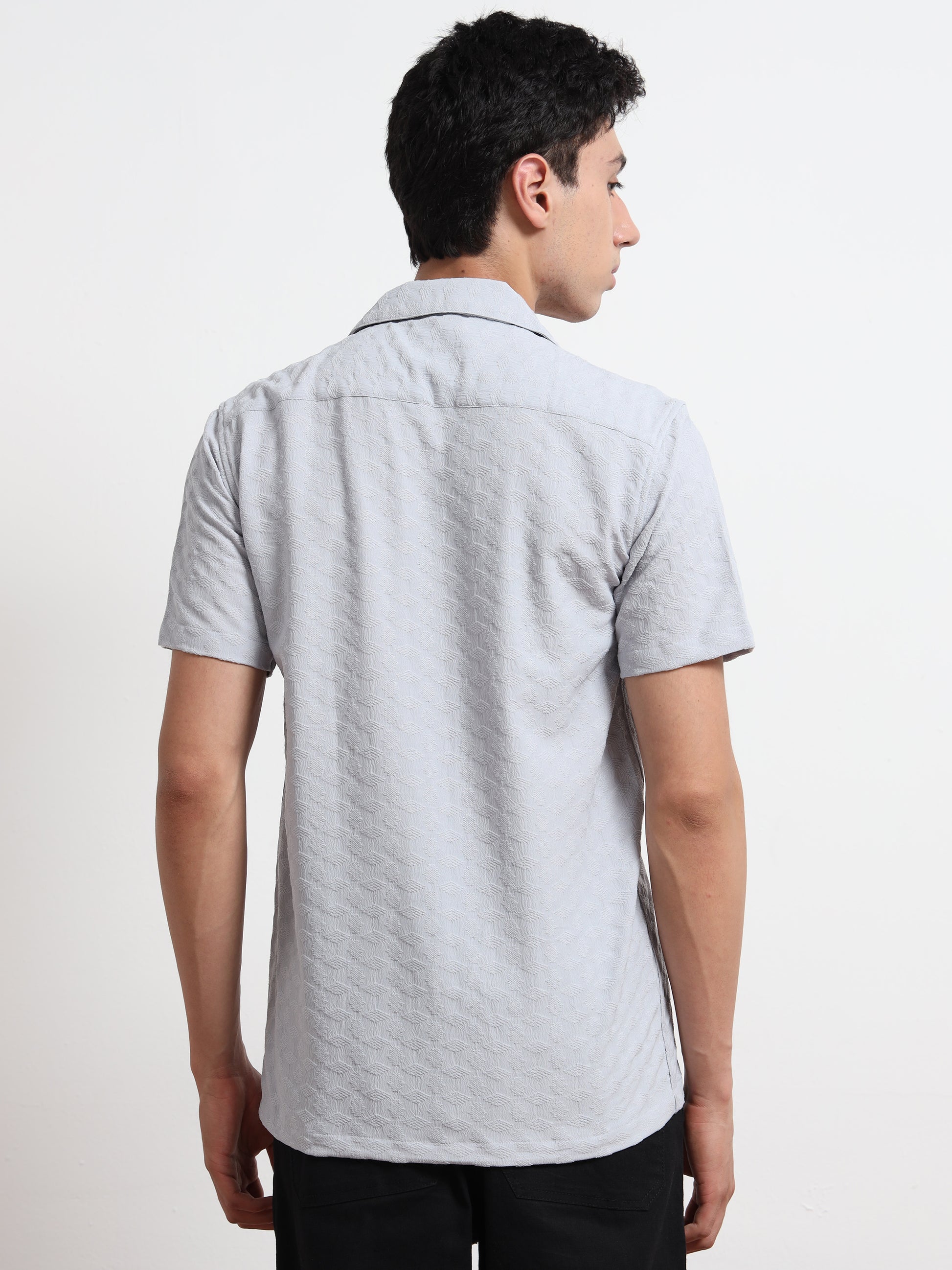 Textured Ash Blue Short Sleeve Shirt