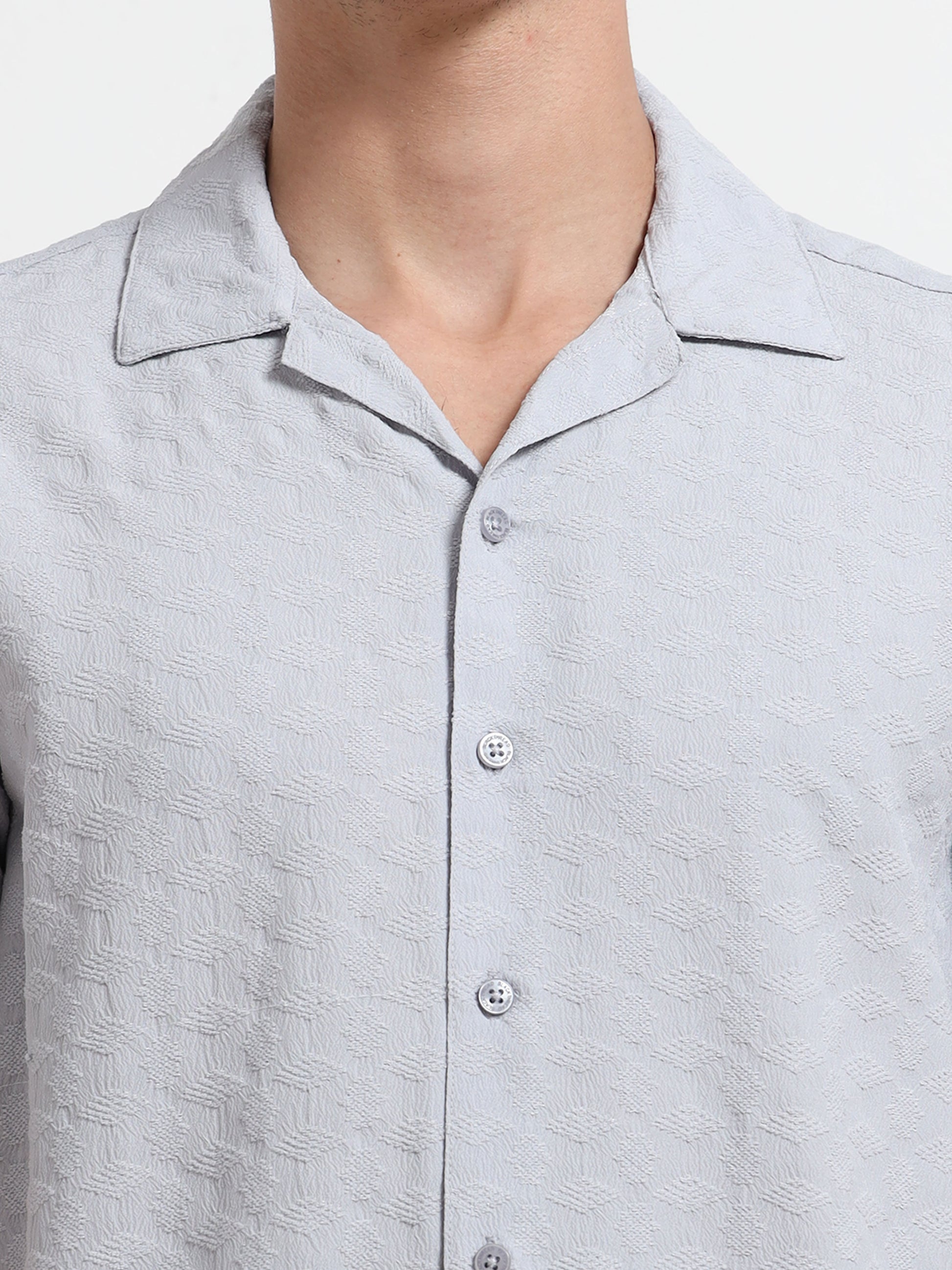 Textured Ash Blue Short Sleeve Shirt