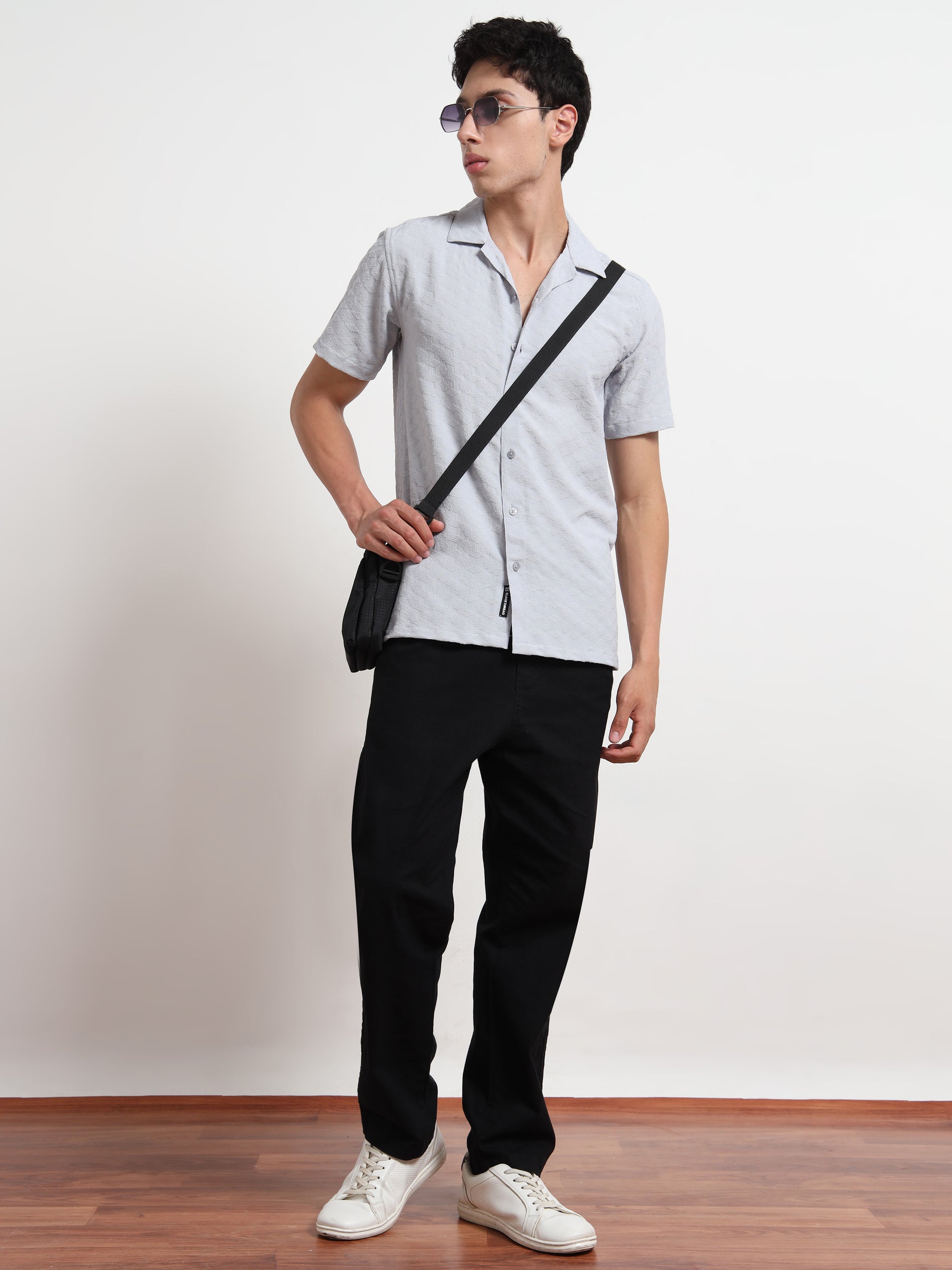 Textured Ash Blue Short Sleeve Shirt