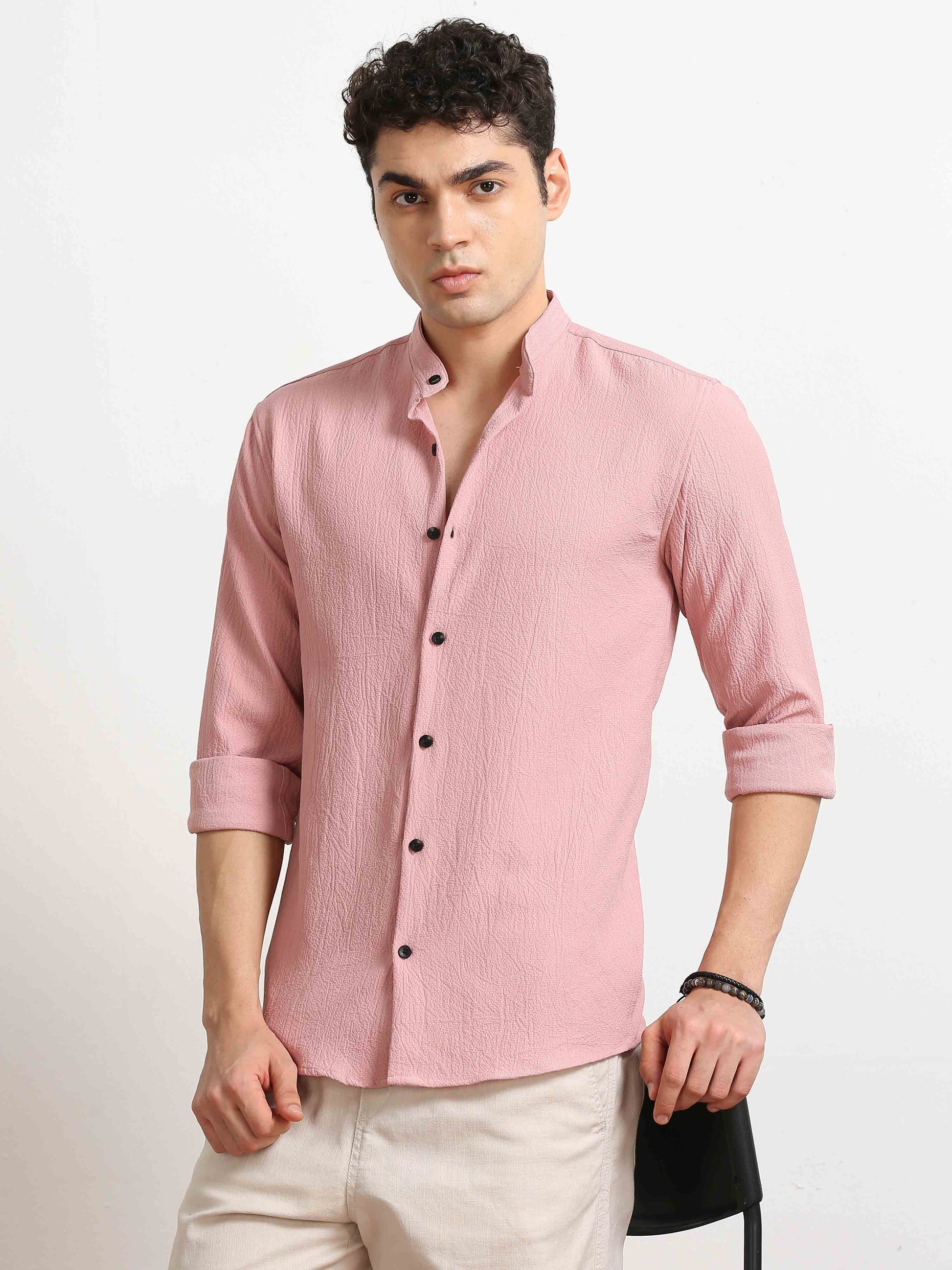 Pale Rose Crush Texture Solid Shirt For Men