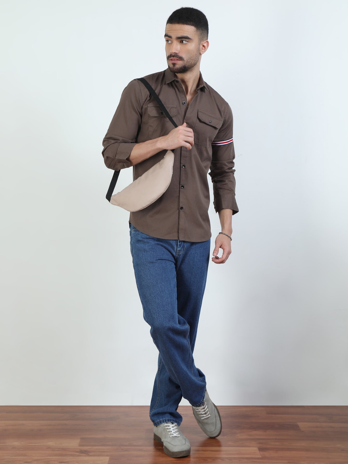 Double Pocket Mens Light Brown Shirt