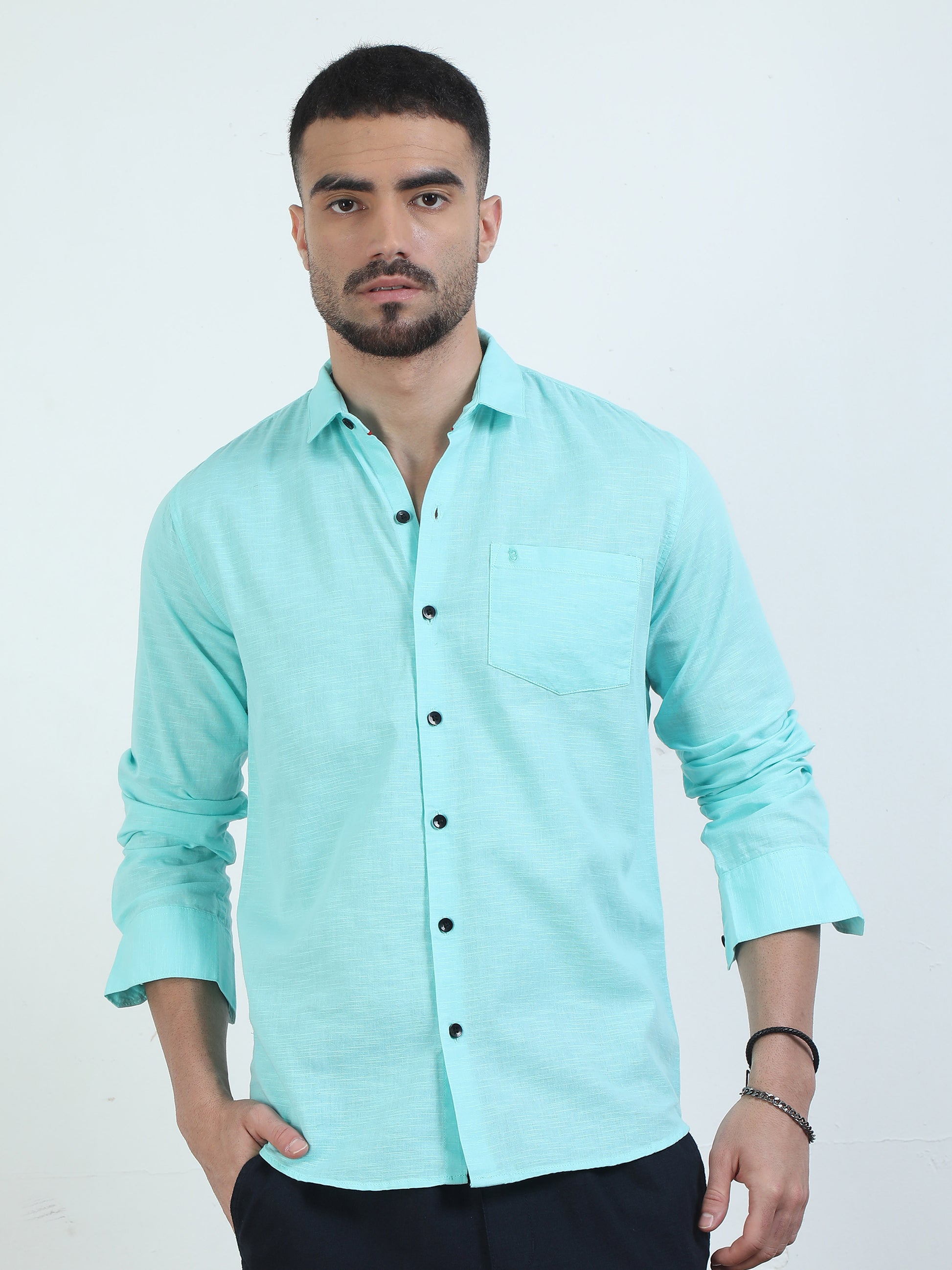 Stylish Pure Tone Bright Blue Shirt For Men