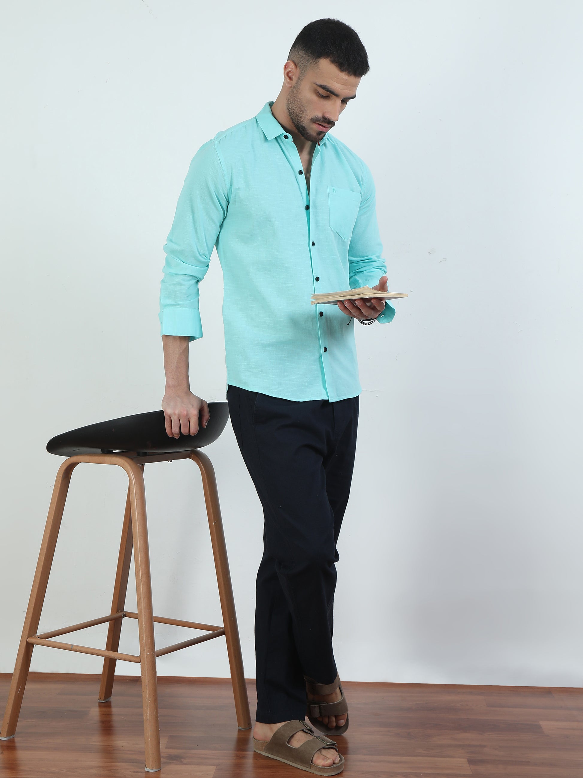 Stylish Pure Tone Bright Blue Shirt For Men