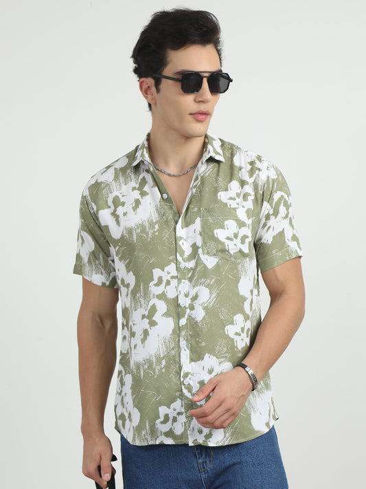 Pistachio Green Printed Shirt For Men
