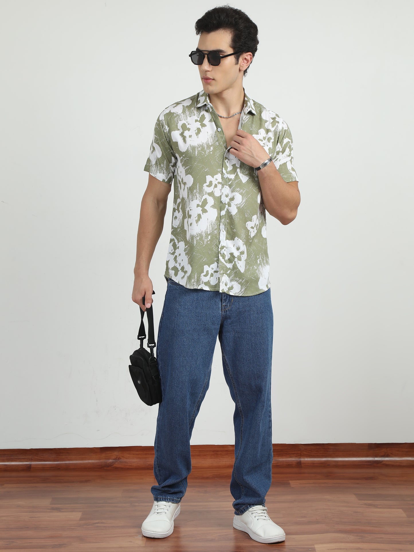 Pistachio Green Printed Shirt For Men