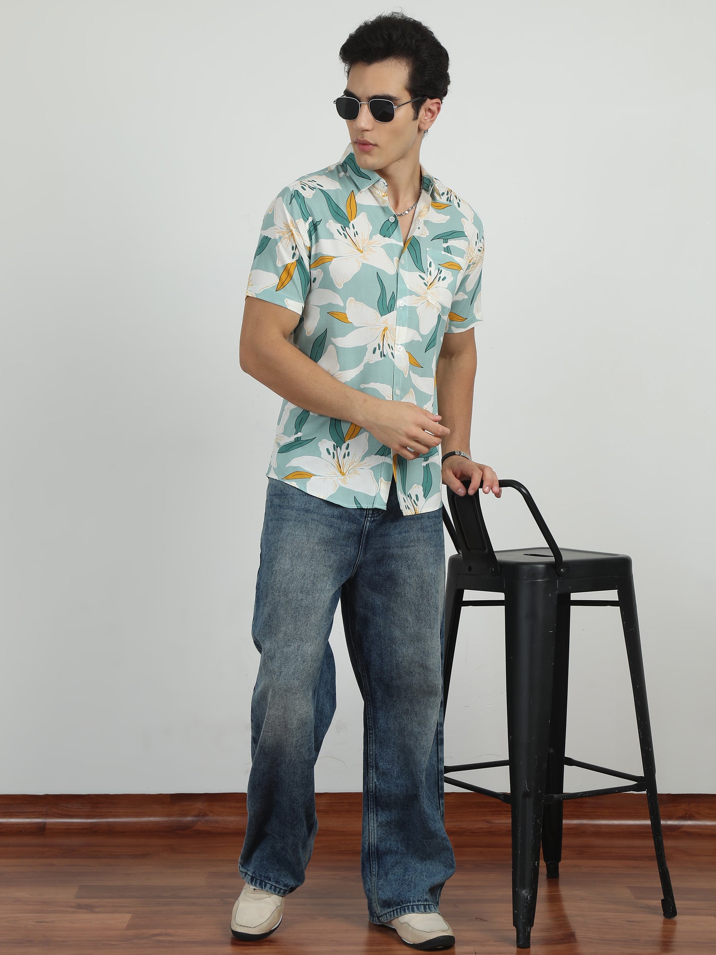 Lily Printed Light Green Printed Shirt For Men