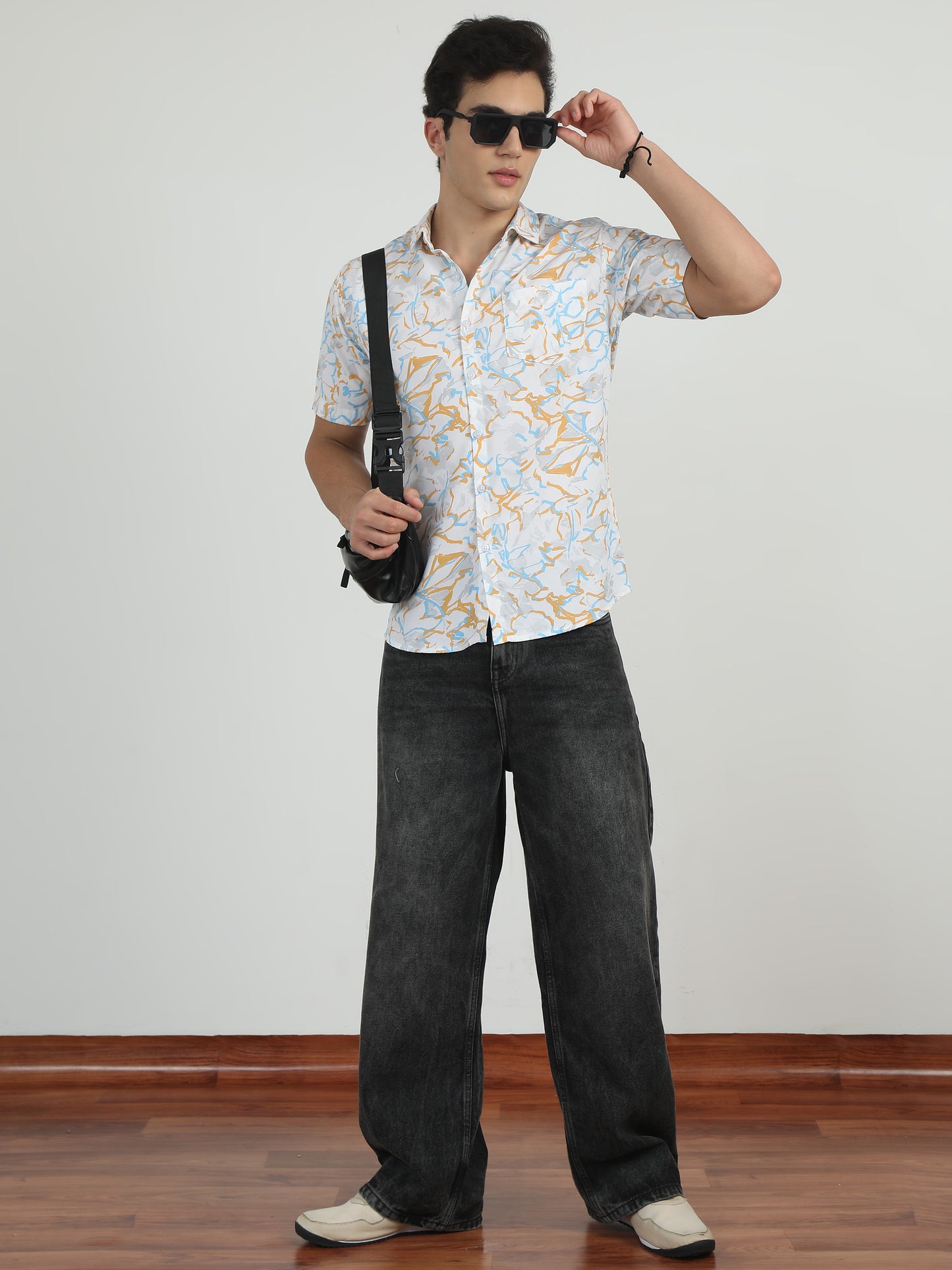 Abstract Light Grey Shirt For Men