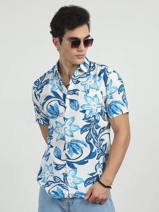 Floral Blue Printed Shirt For Men