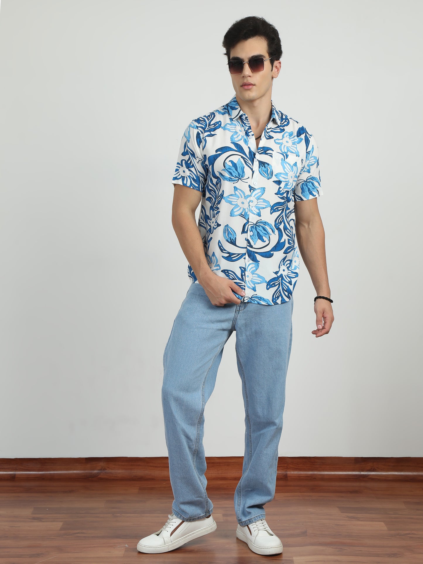 Floral Blue Printed Shirt For Men
