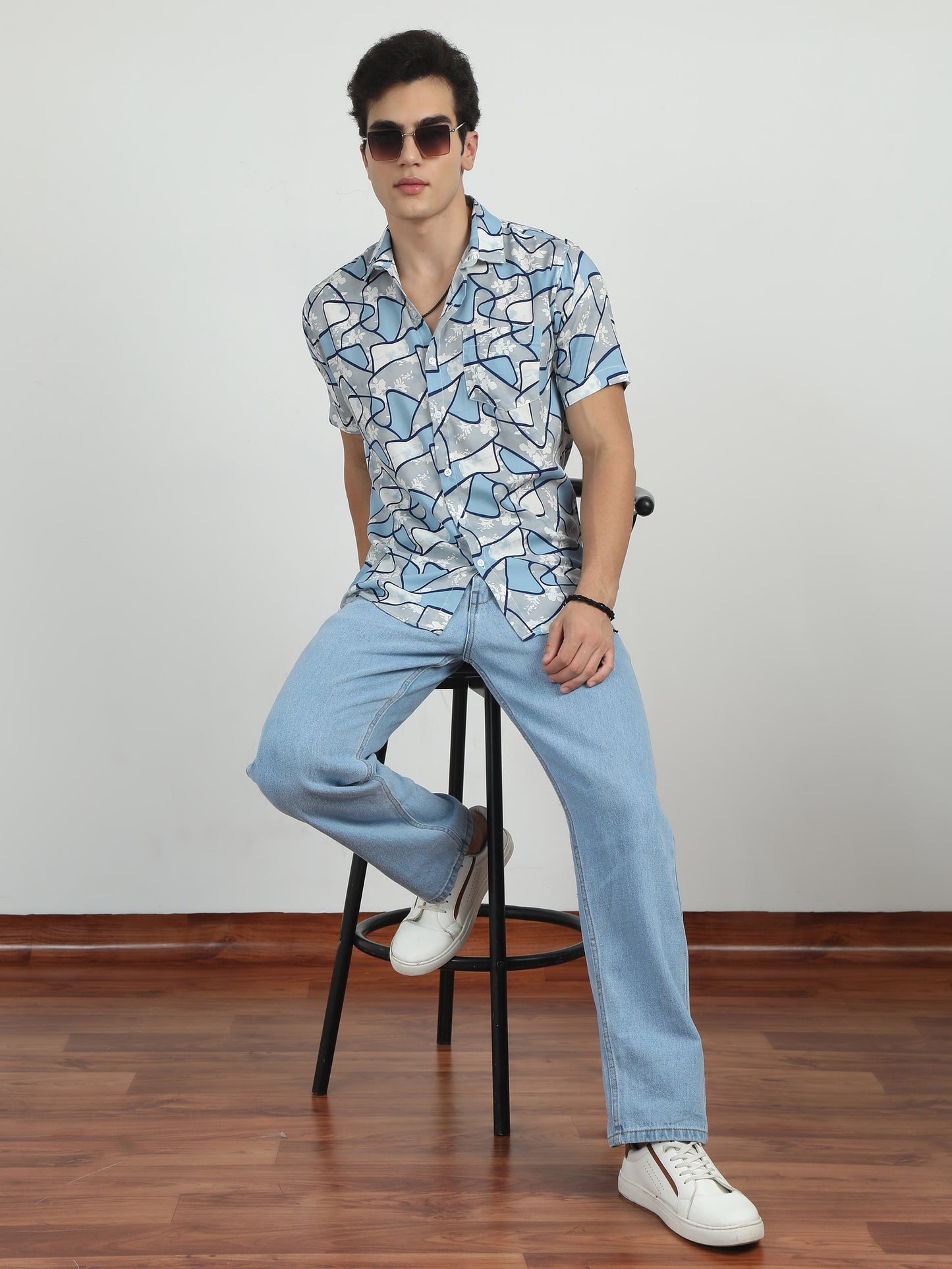 Geometric Grey Colour Printed Shirt Men