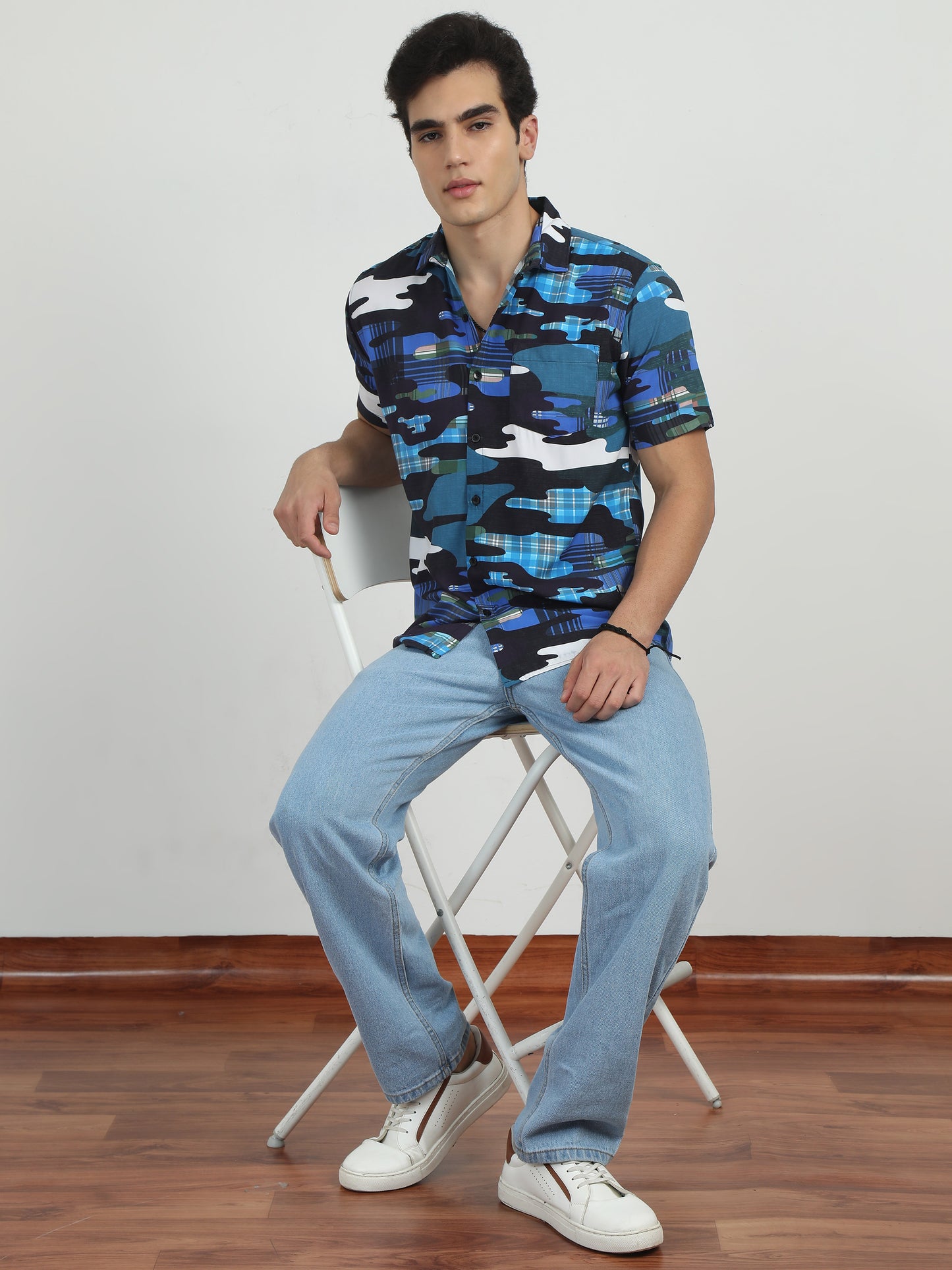 Black & Navy Abstract Print Shirt For Men