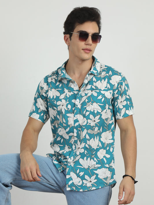 Blue Floral Print Shirt For Men