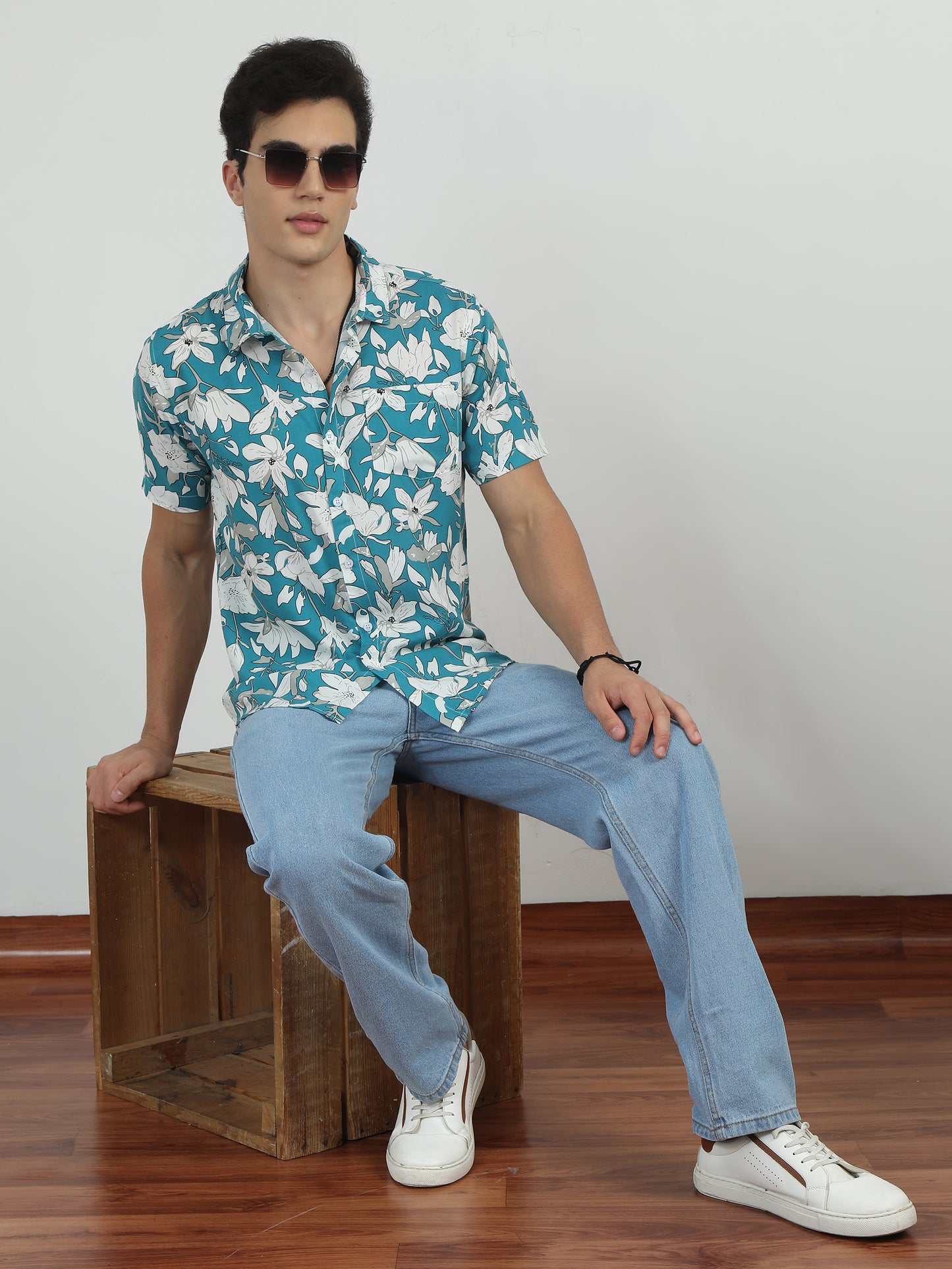 Blue Floral Print Shirt For Men
