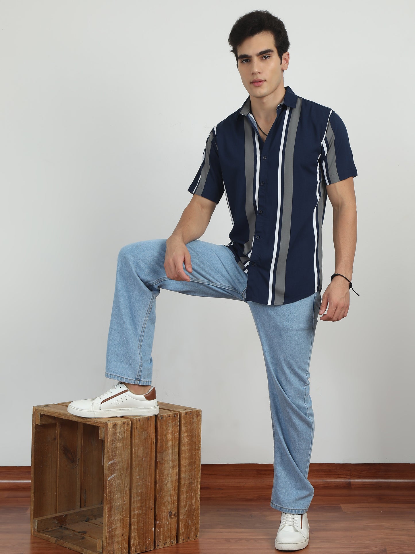 Blue And White Striped Shirt for men