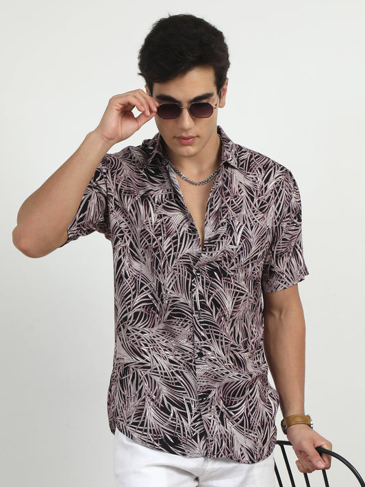 Dark Purple Casual Half Sleeve Shirts  for men