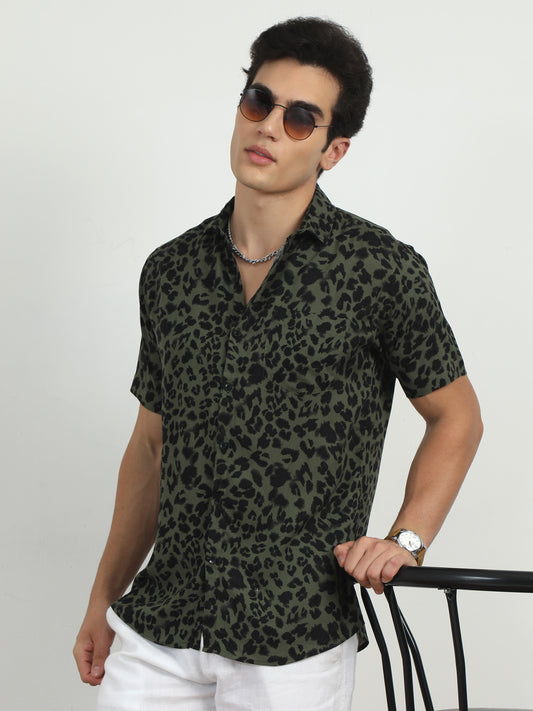 Chita Olive Green Printed Shirt  for men