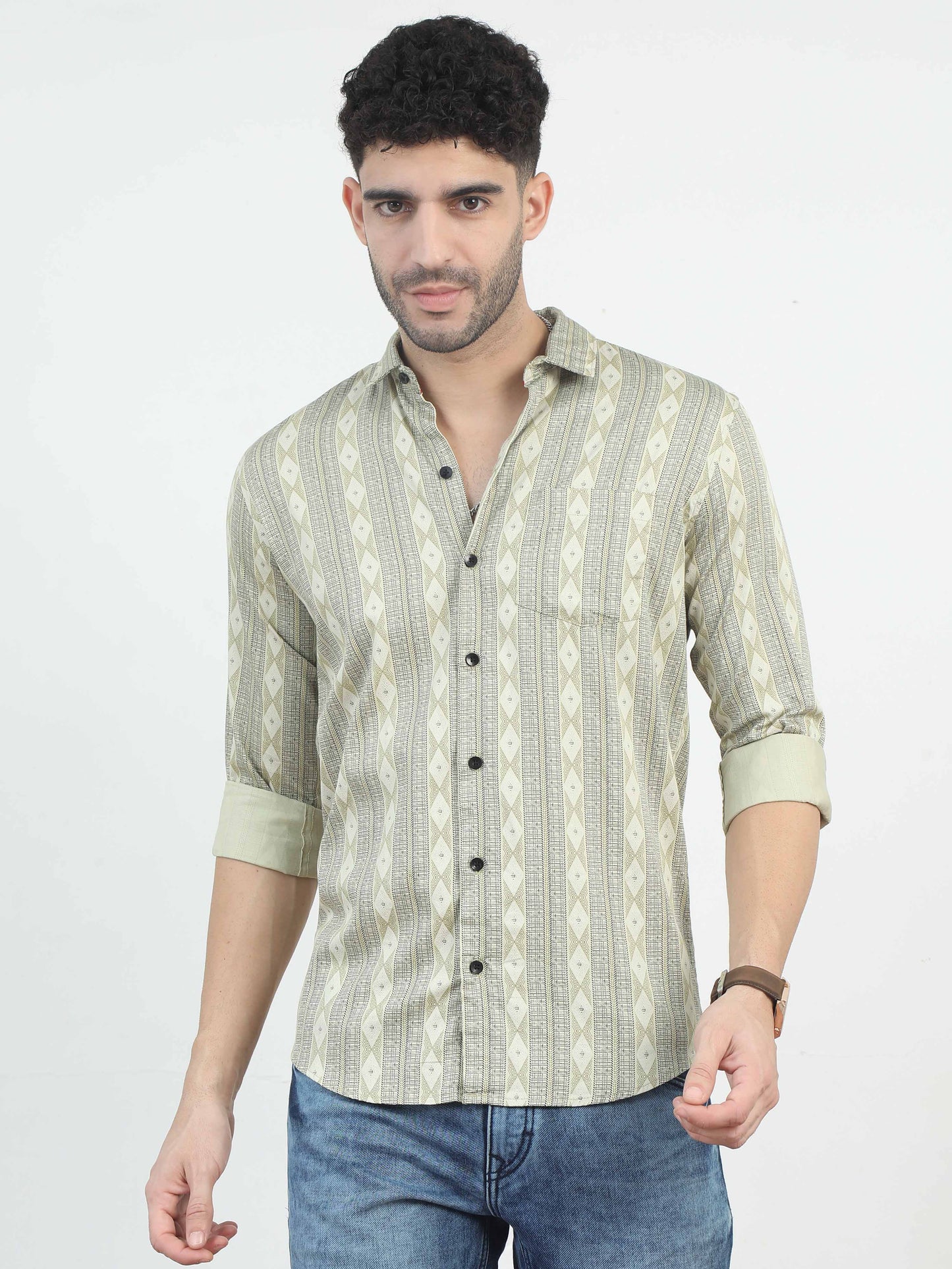 Diamond Pattern yellow printed Shirt for men