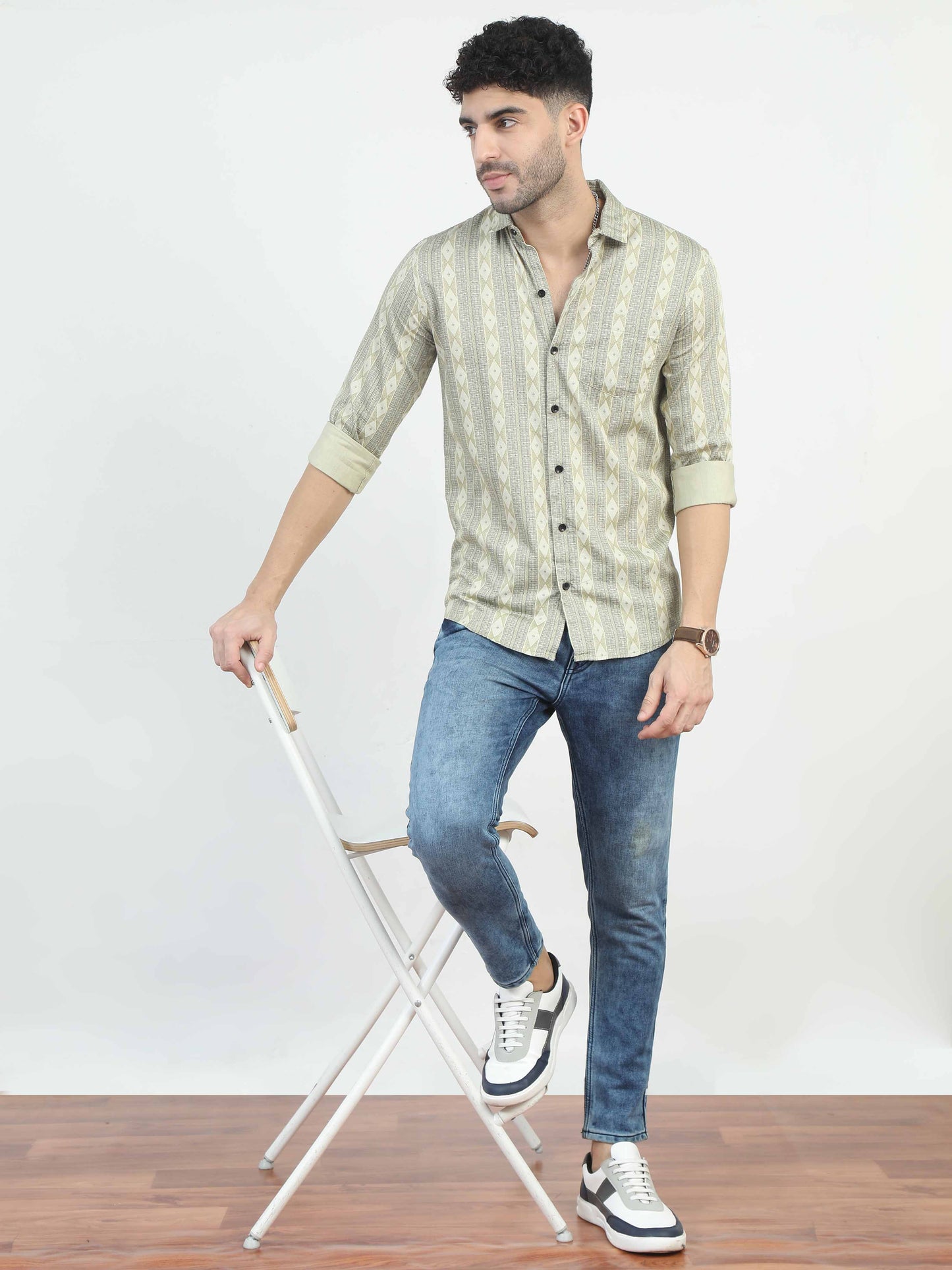 Diamond Pattern yellow printed Shirt for men