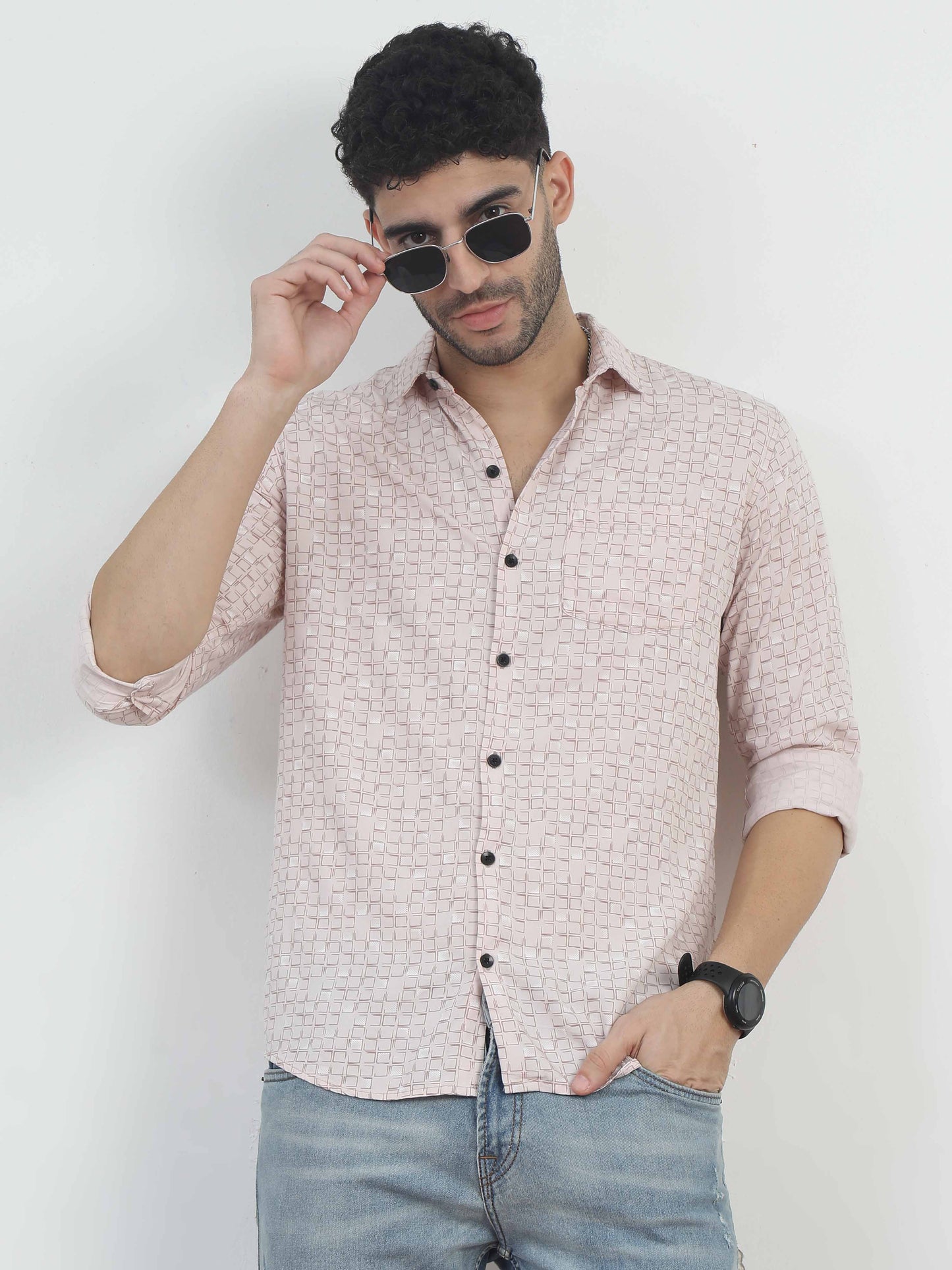 Box Bubble pink printed shirt for men