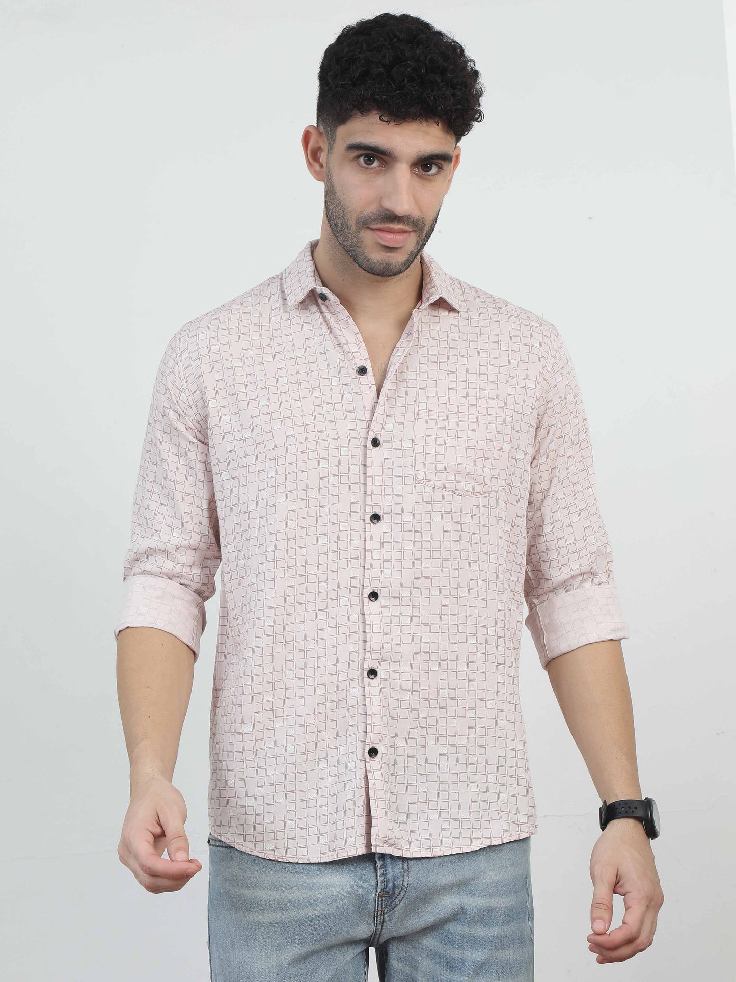 Box Bubble pink printed shirt for men