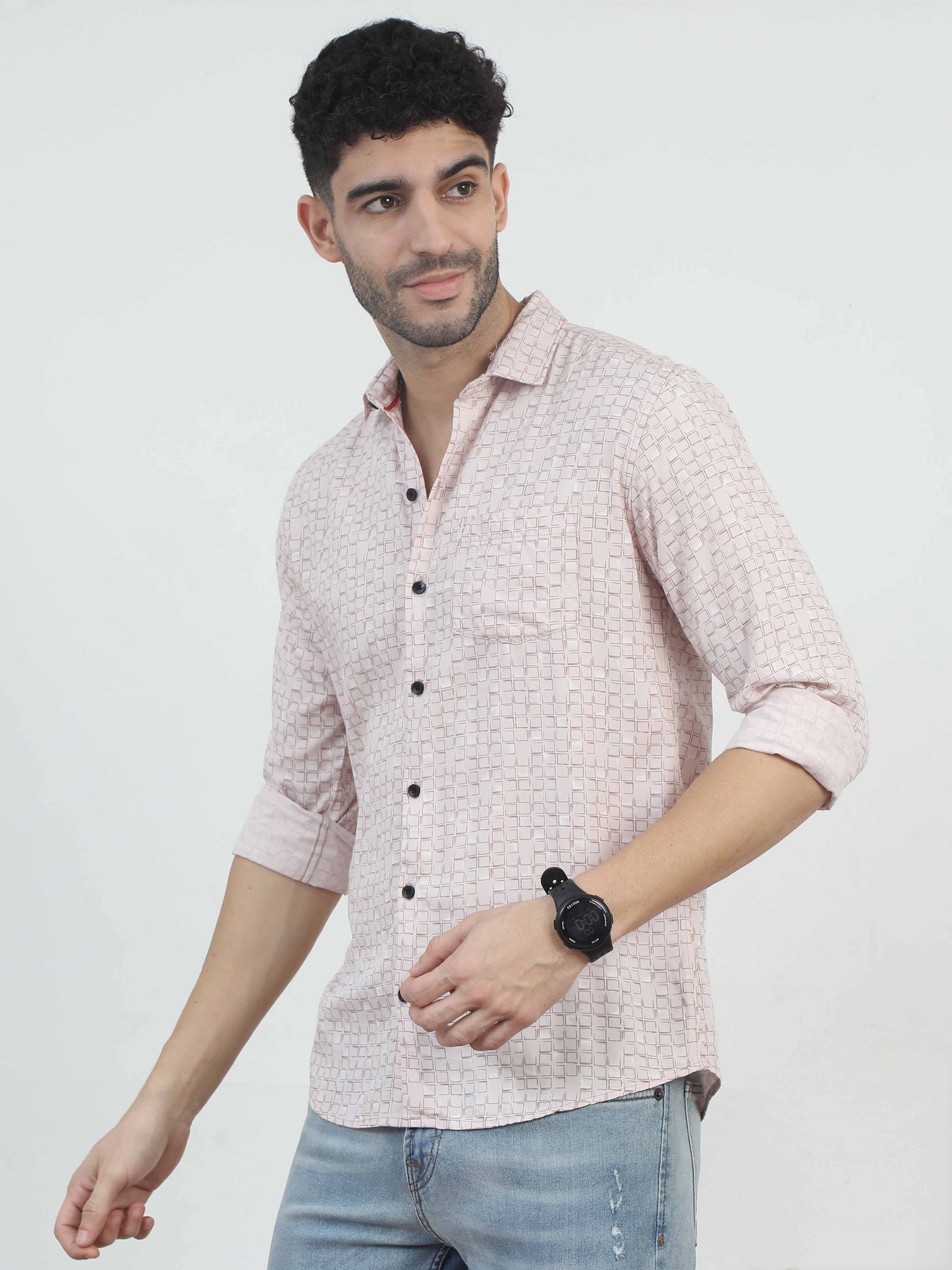 Box Bubble pink printed shirt for men