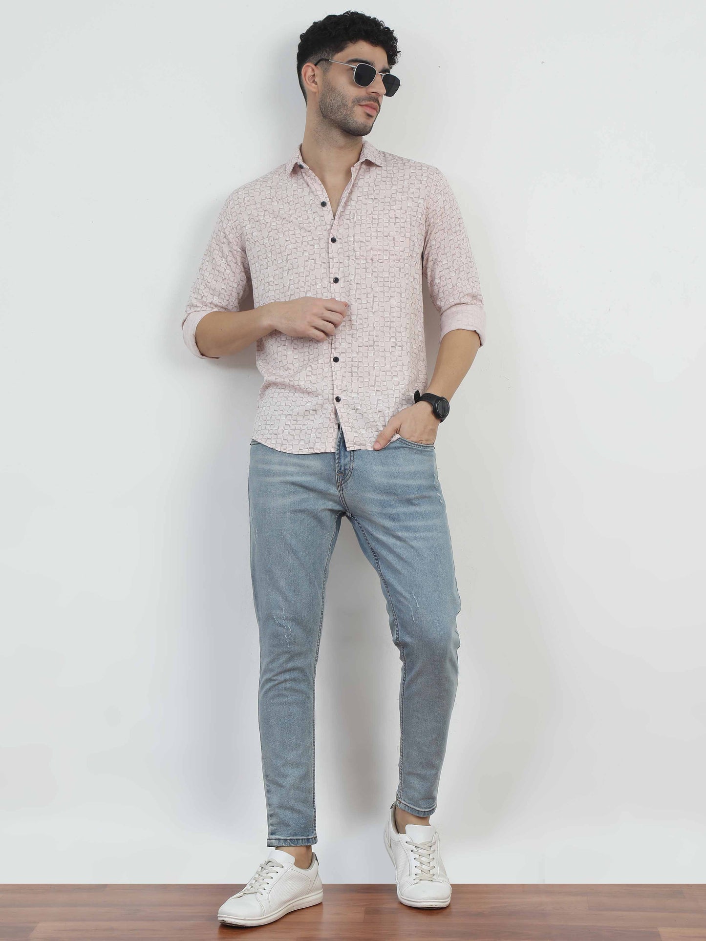 Box Bubble pink printed shirt for men