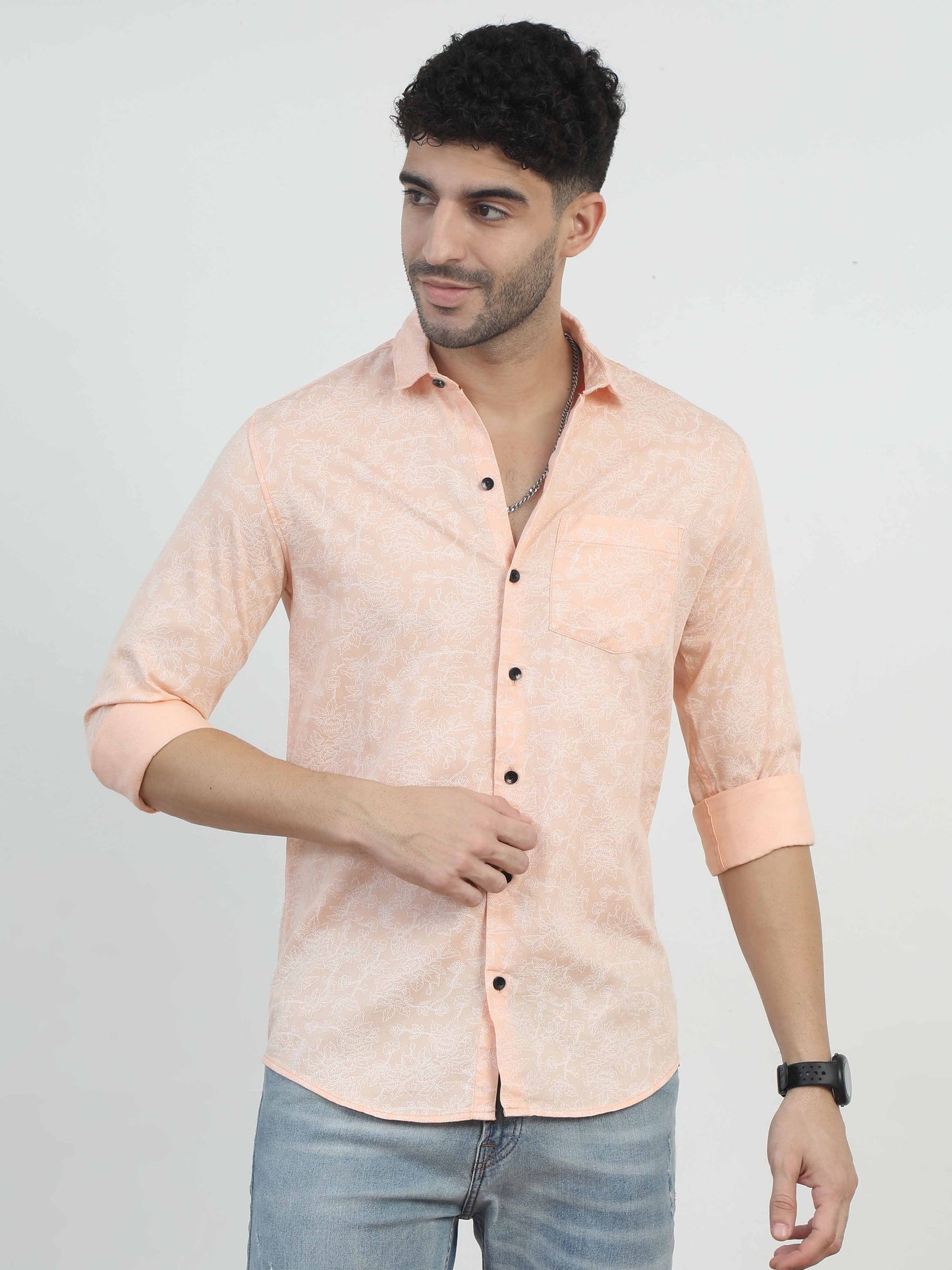 Floral Printed Light peach color shirt for men