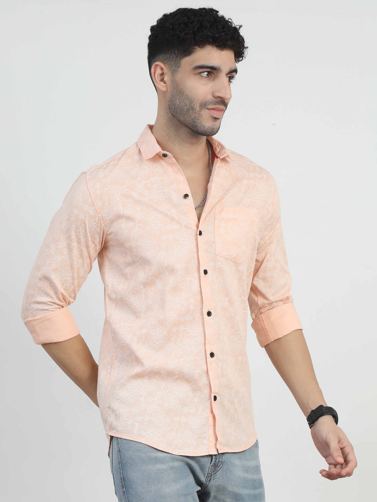 Floral Printed Light peach color shirt for men