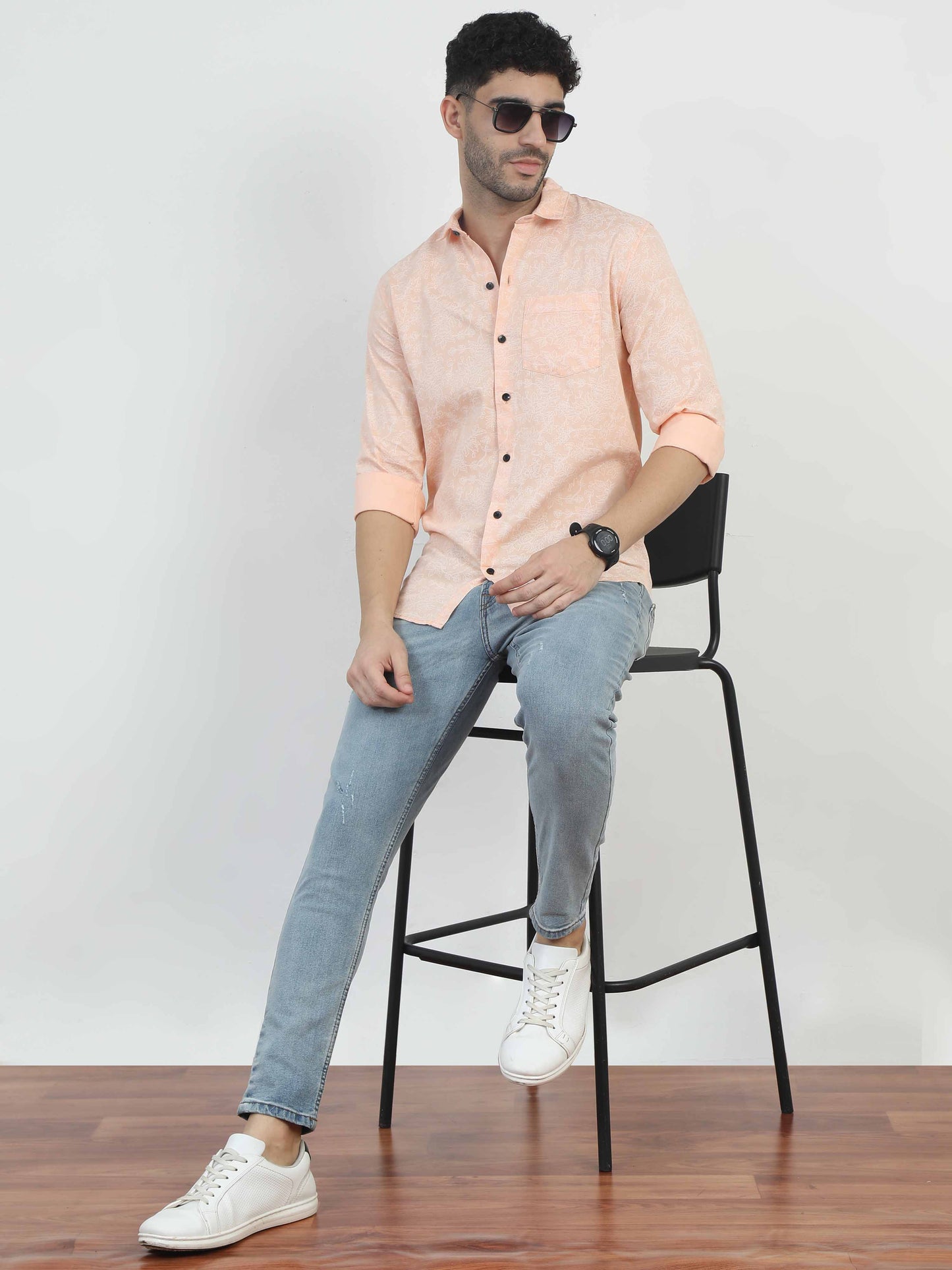 Floral Printed Light peach color shirt for men