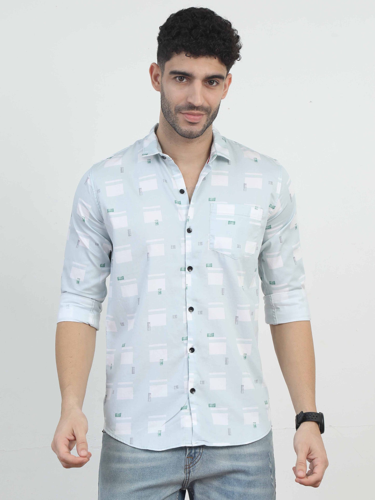 Box Design Printed Pale Blue Shirt for men