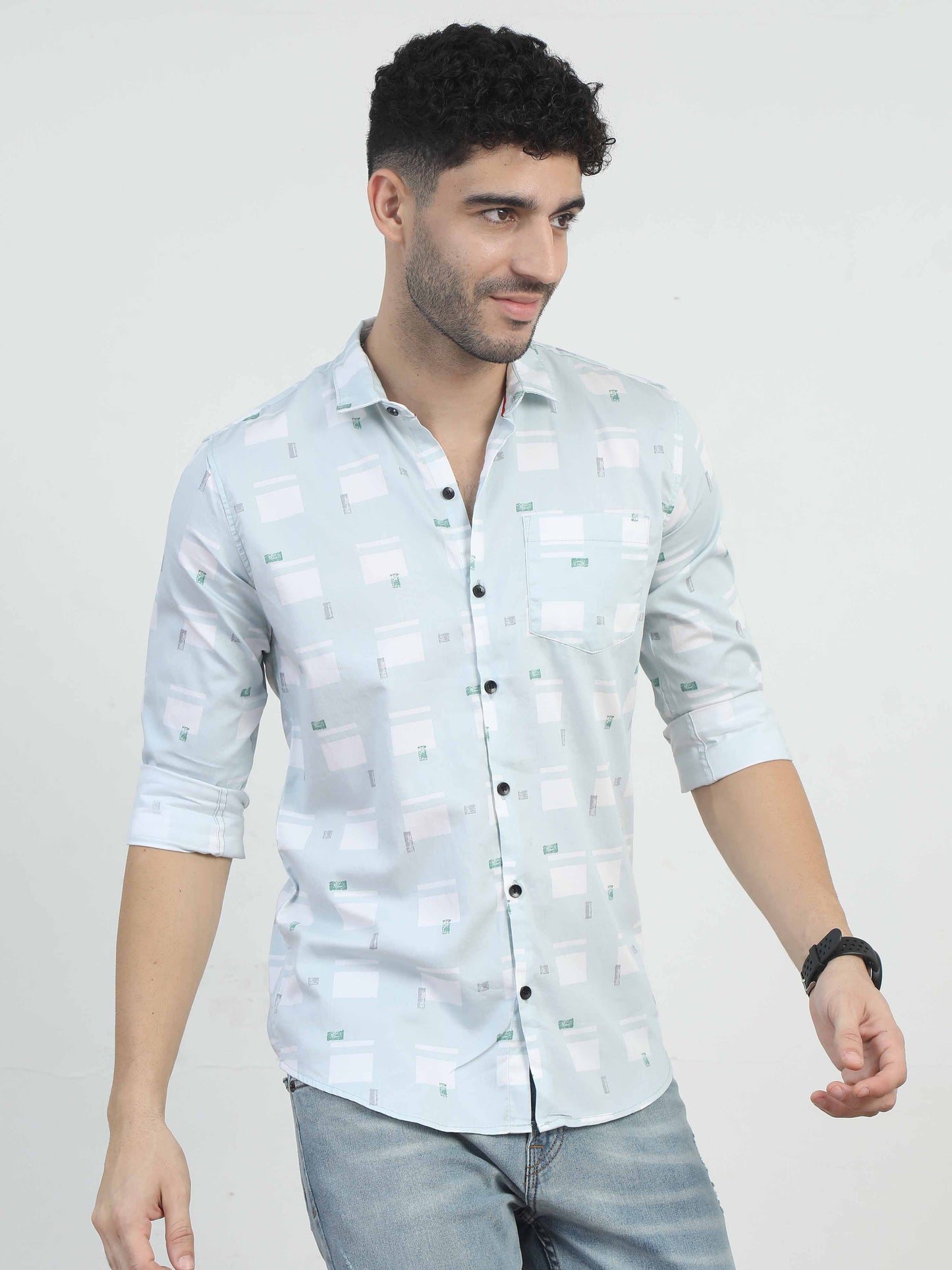 Box Design Printed Pale Blue Shirt for men
