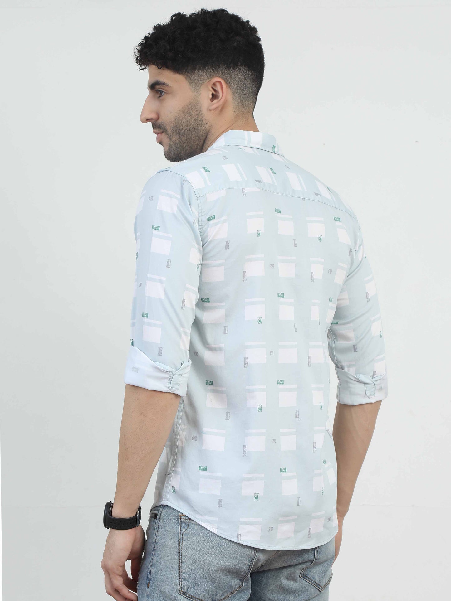 Box Design Printed Pale Blue Shirt for men