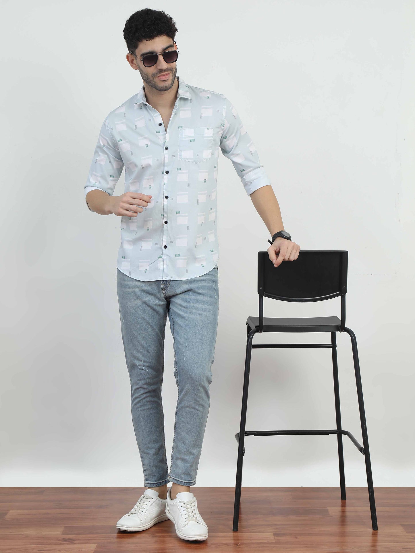 Box Design Printed Pale Blue Shirt for men