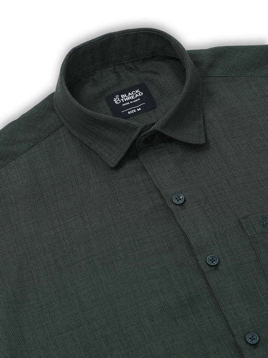 Men’s Dark Green Pure Linen Shirt by Black Thread