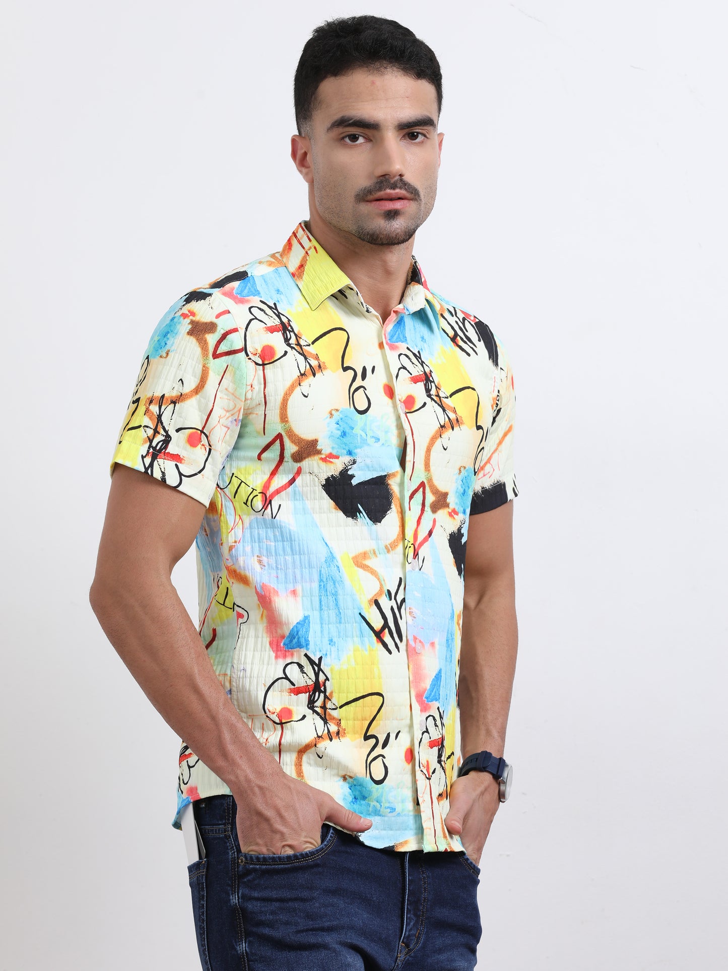 Multi Half Sleeve Poly Cotton Digital Print Shirts