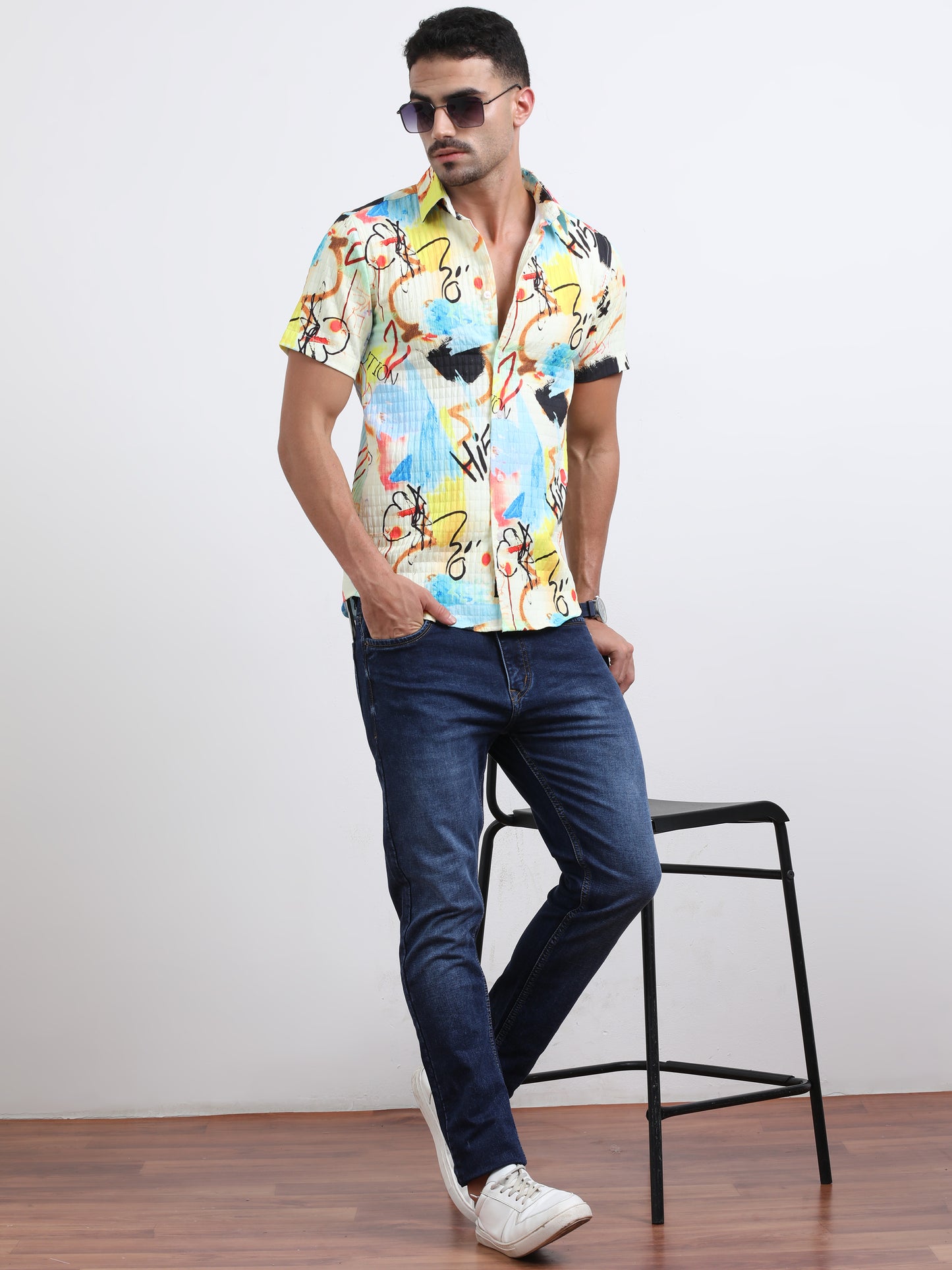 Multi Half Sleeve Poly Cotton Digital Print Shirts
