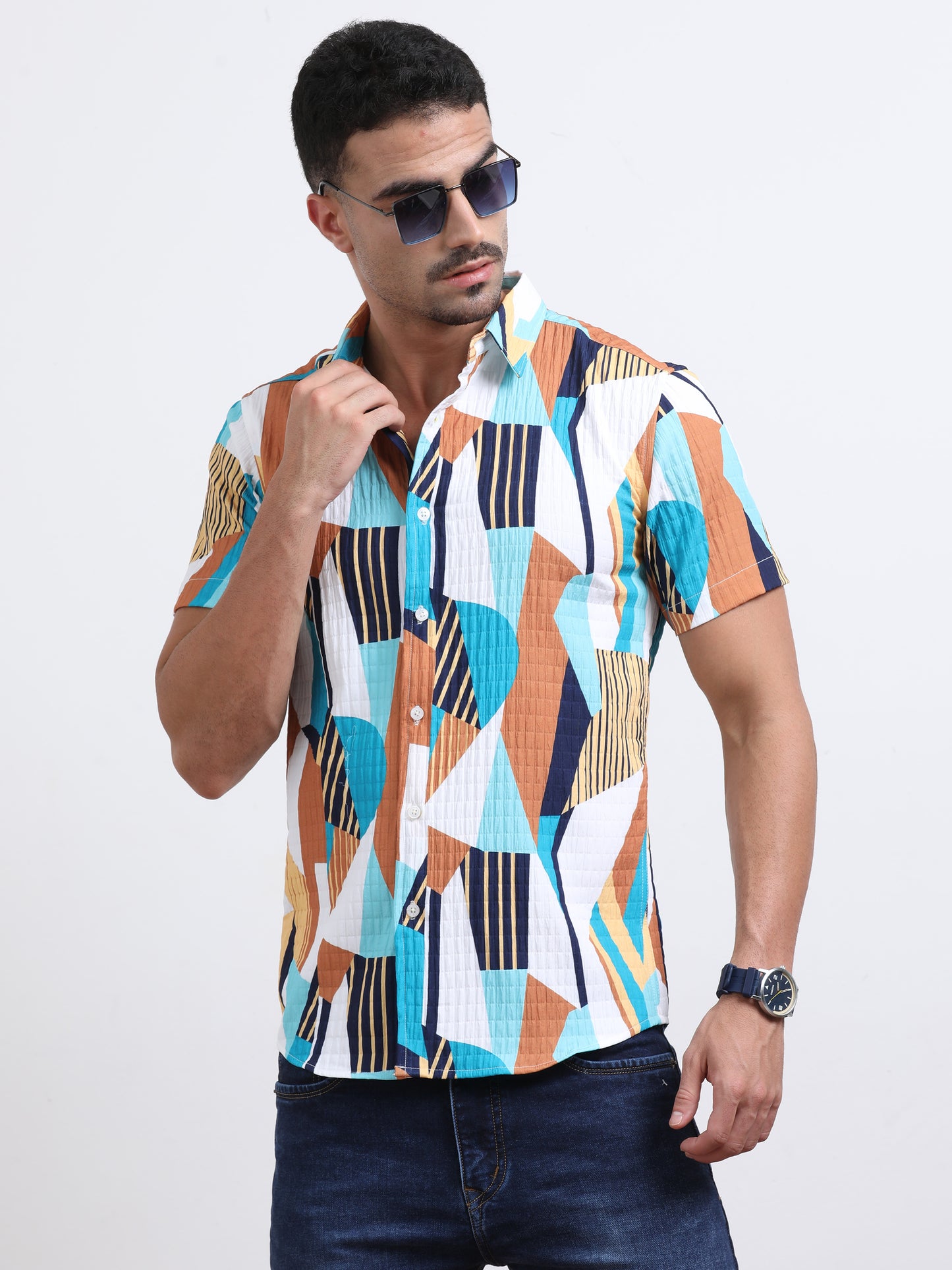 Multi Half Sleeve Poly Cotton Digital Print Shirts